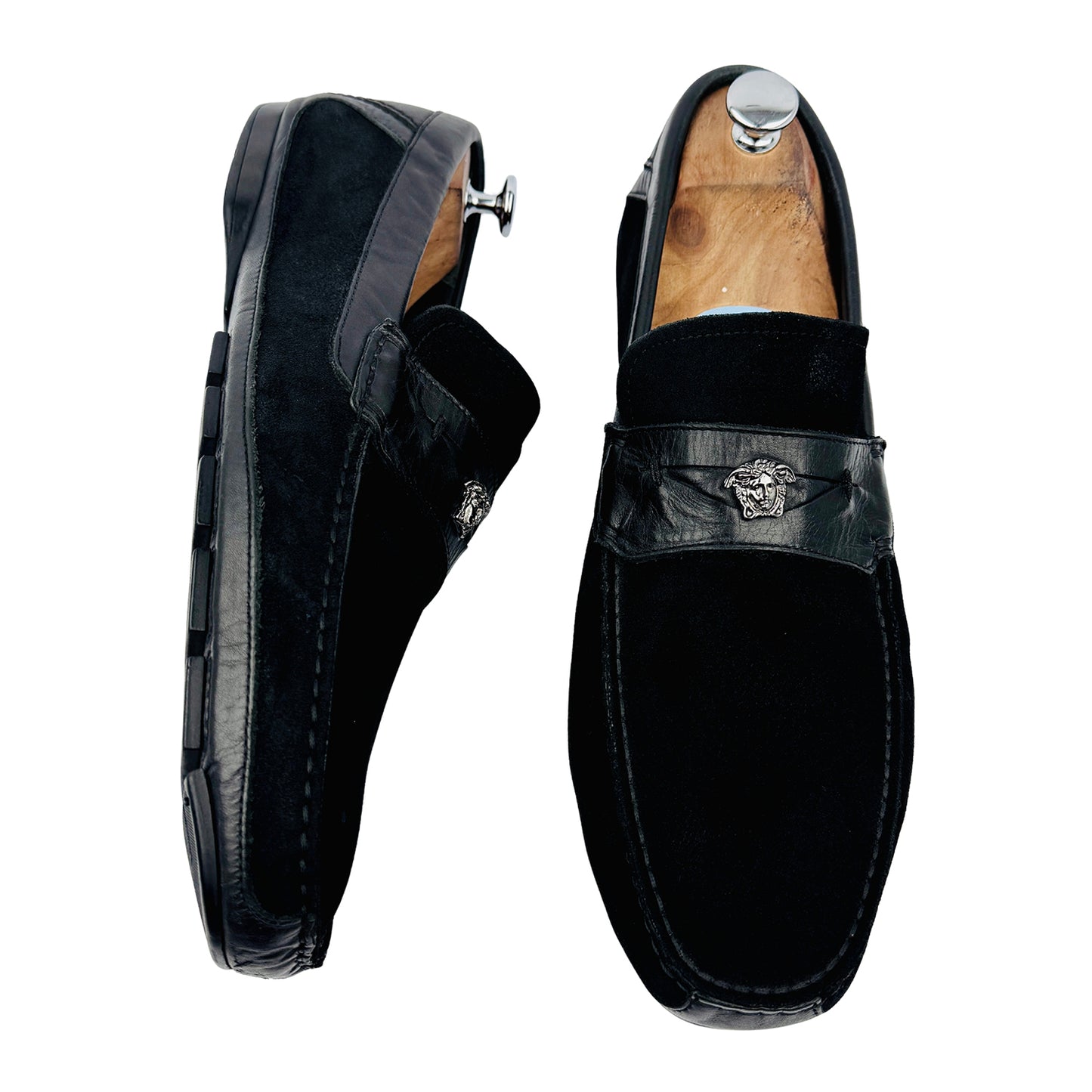 Versace Men's Medusa Black Suede Loafers (Size 44/44.5)