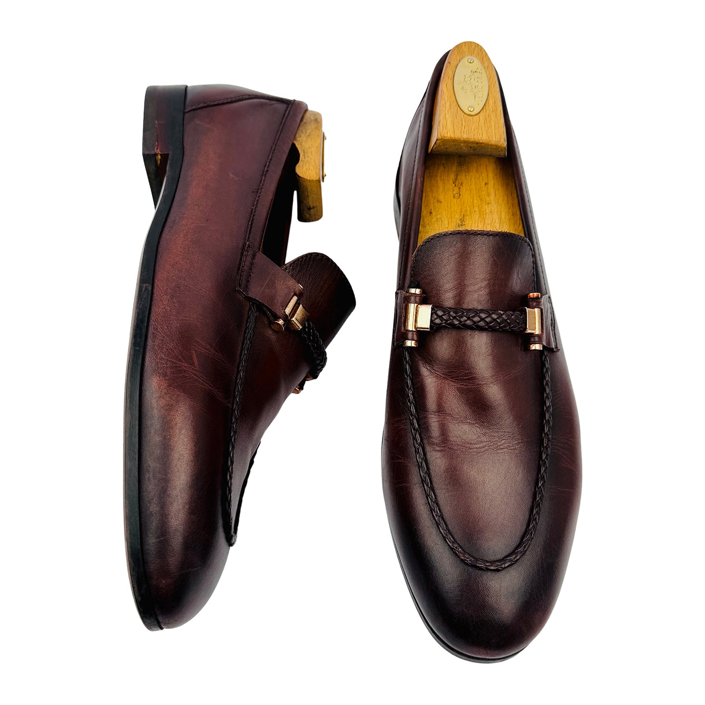Rosso Brunello Men's Braided Leather Loafers (Size 43) - MS‑4211
