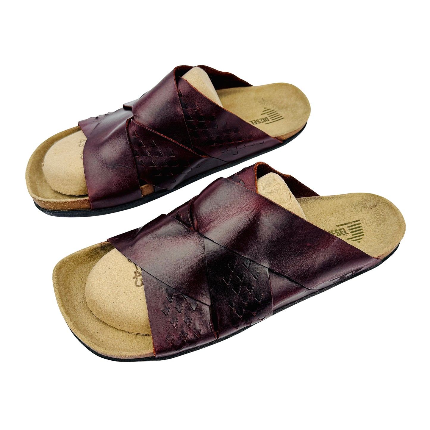 Diesel Men's Burgundy Leather Slippers (Size 44.5/45)