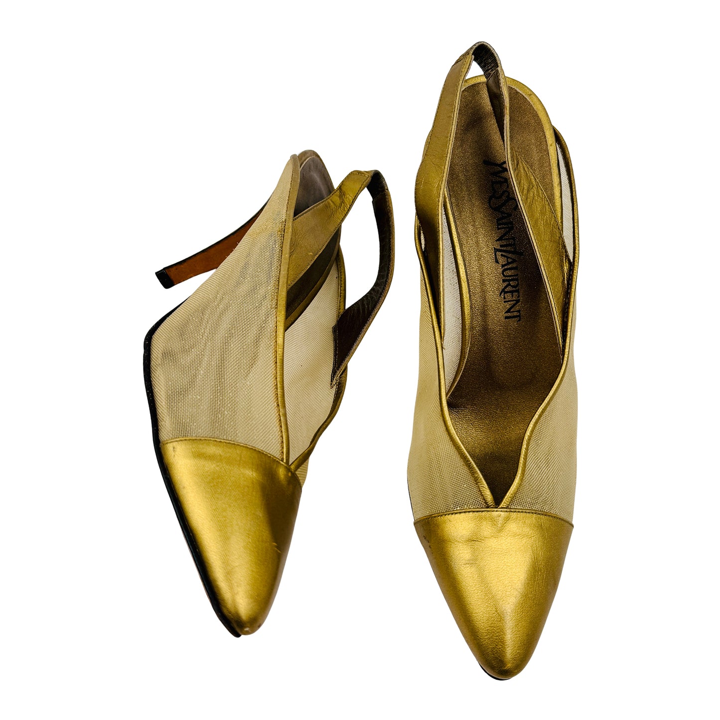 Yves Saint Laurent Vintage Gold Mesh Slingback Pumps (Size 38)