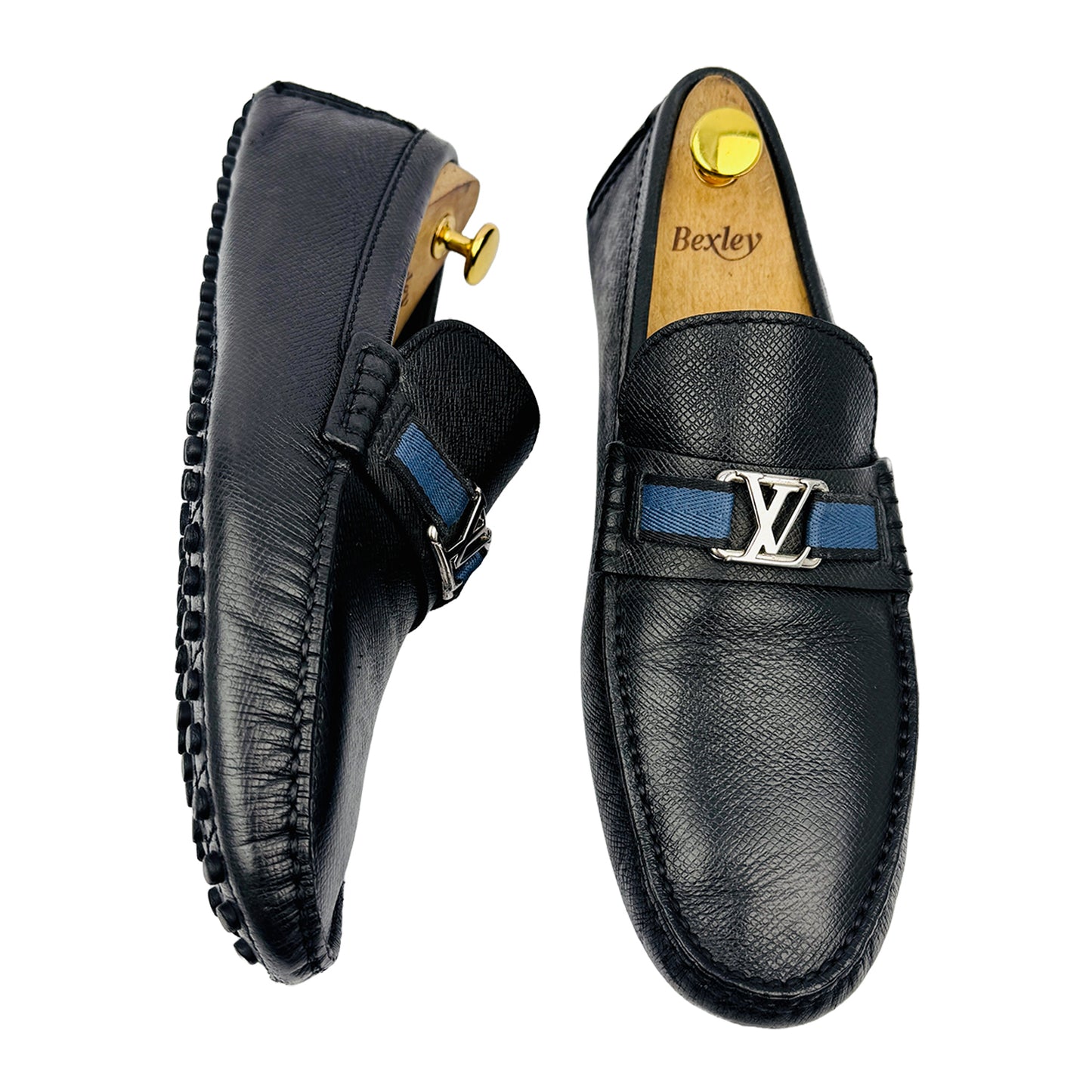 One Front One Cross image of Louis Vuitton Men's Hockenheim Black Leather Loafers (Size 43/43.5)