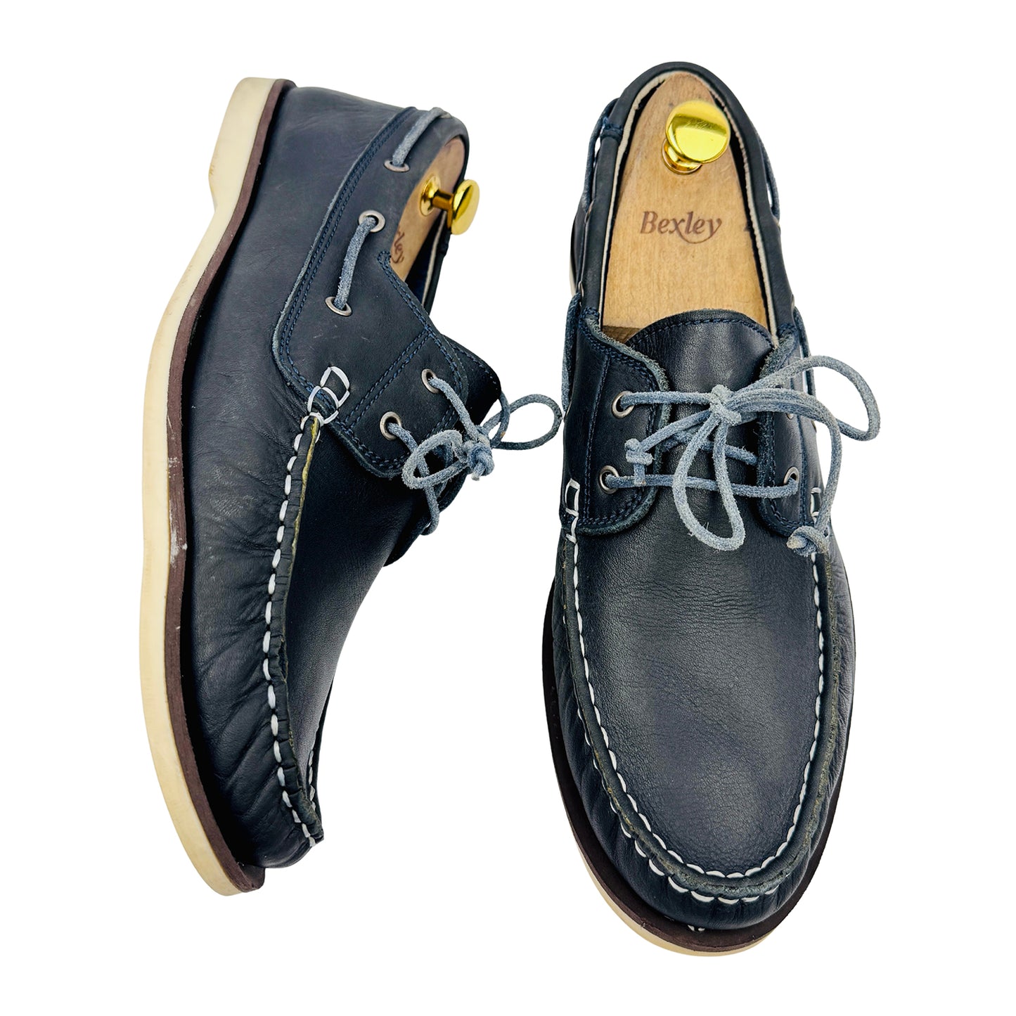 Dune London Men's Navy Blue Leather Boat Shoes (Size 44)