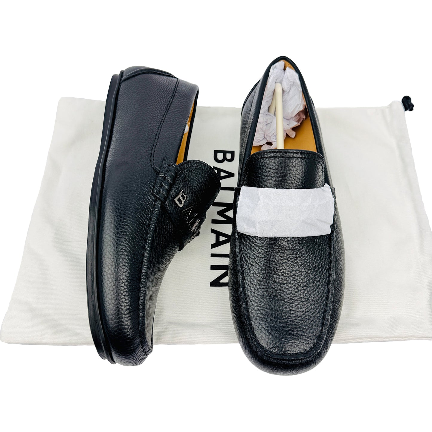 Balmain Paris Men's Black Grain Leather Loafers (Size 43/43.5)