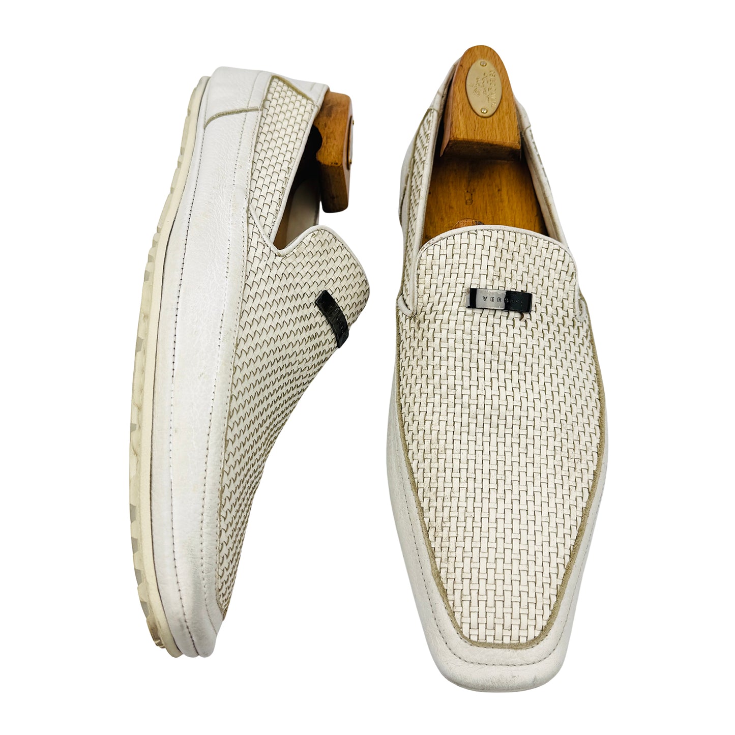 Versace Men's Woven Leather White Loafers (Size 42.5/43)