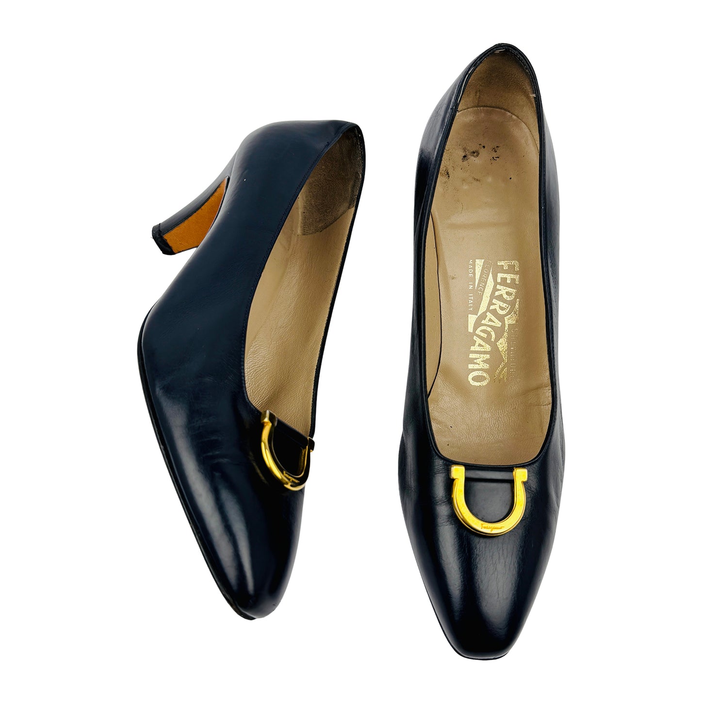 Salvatore Ferragamo Gancini Mid-Heel Leather Pumps (Size 38)