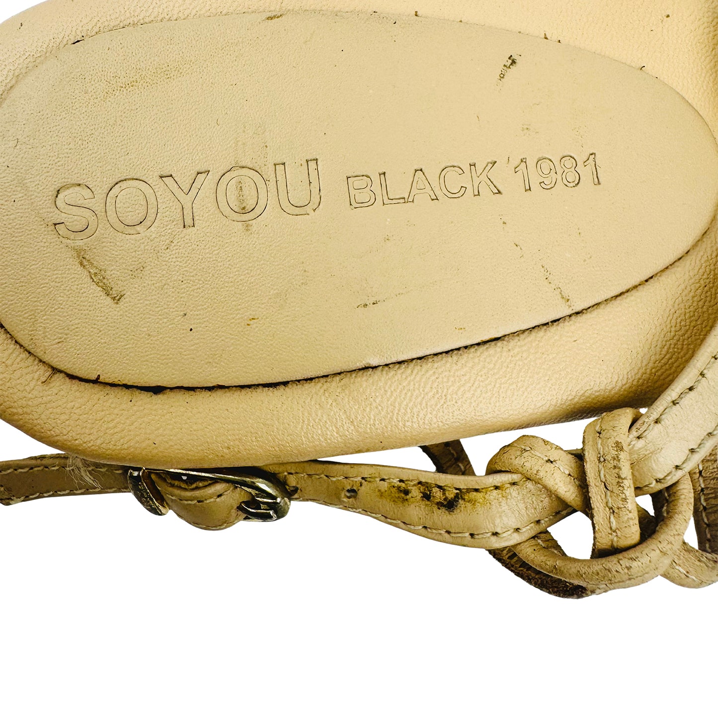 Soyou Black 1981 Beige Leather Sandals (Size 36.5/37)