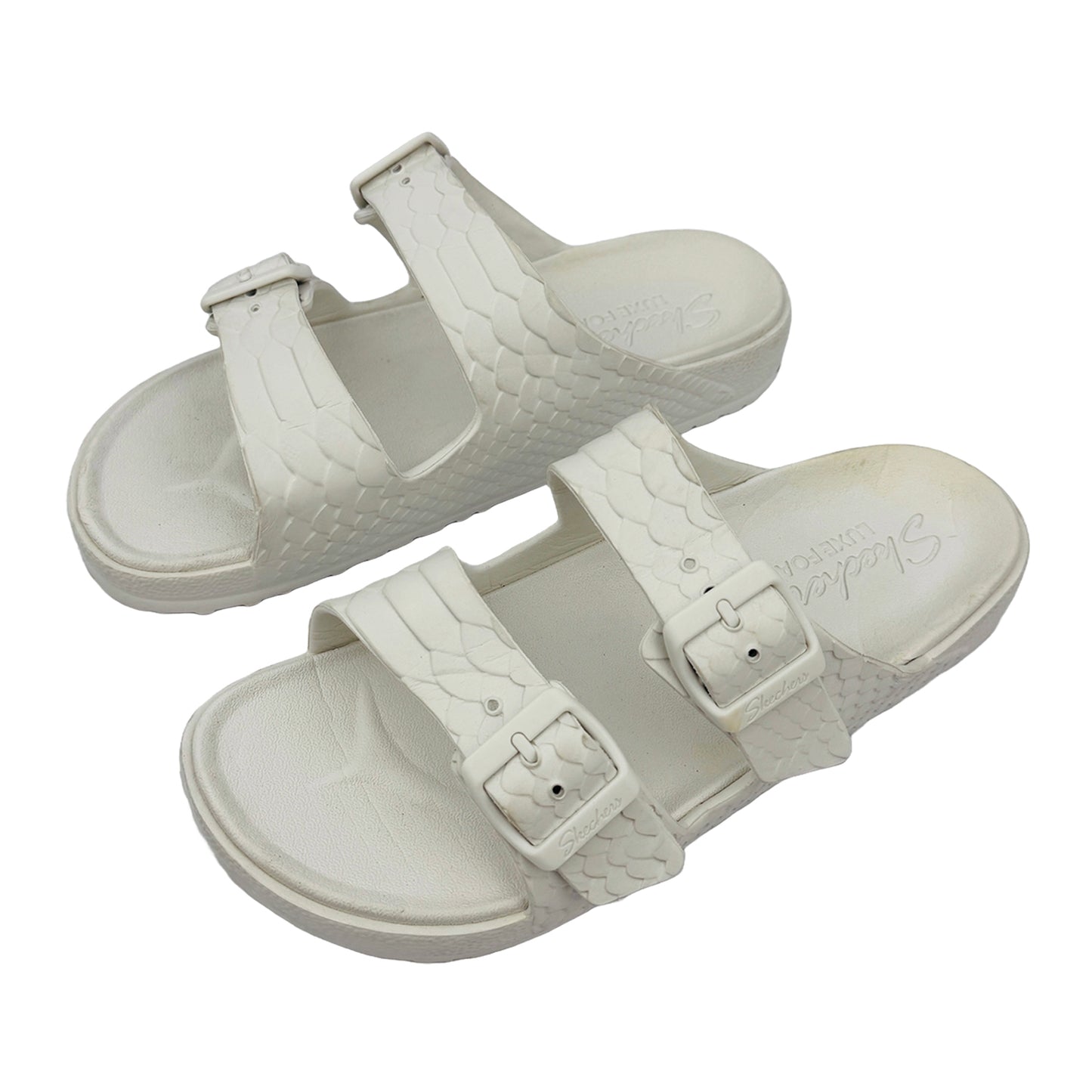 Left Side image of Skechers Women's Arch Fit Slippers (Size 38/39) - 111378 WHT
