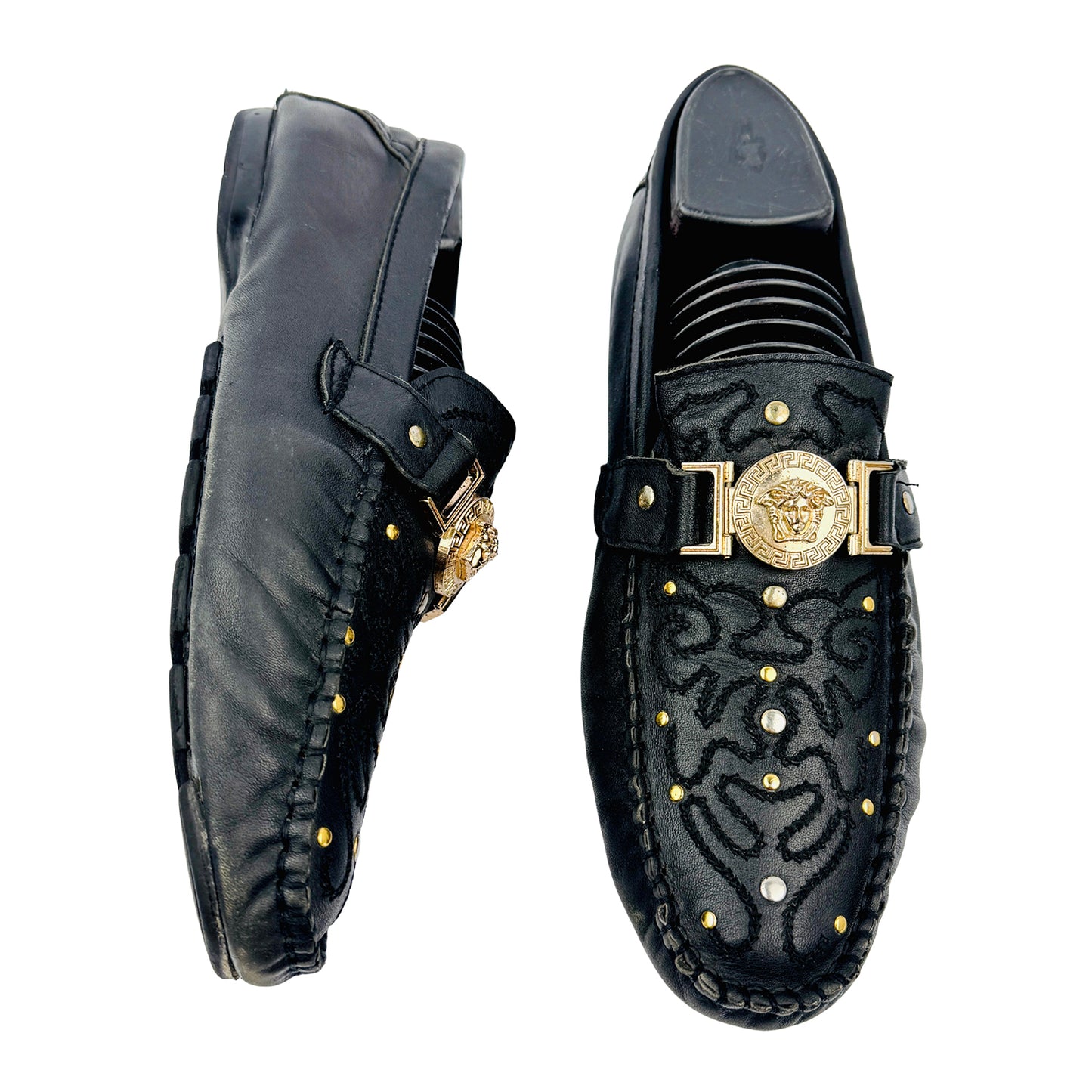 Versace Men's Medusa Embellished Black Leather Loafers (Size 40)
