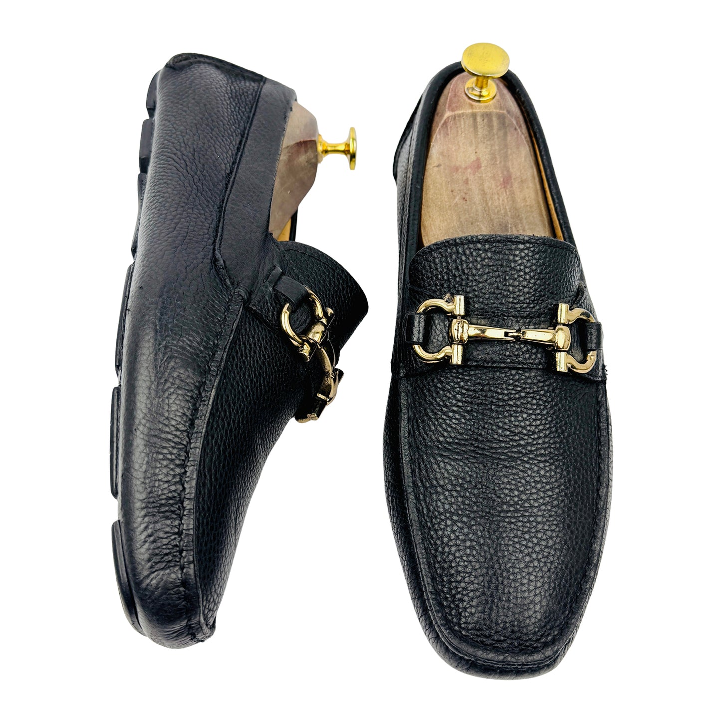 Salvatore Ferragamo Black Pebbled Calfskin Leather Loafers (Size 42)