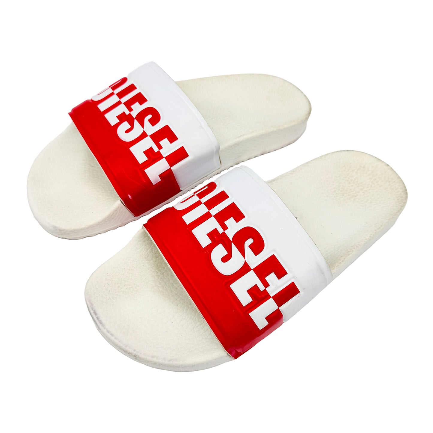 Left Side image of Diesel Women's Red Icon White Slides (Size 37/38)