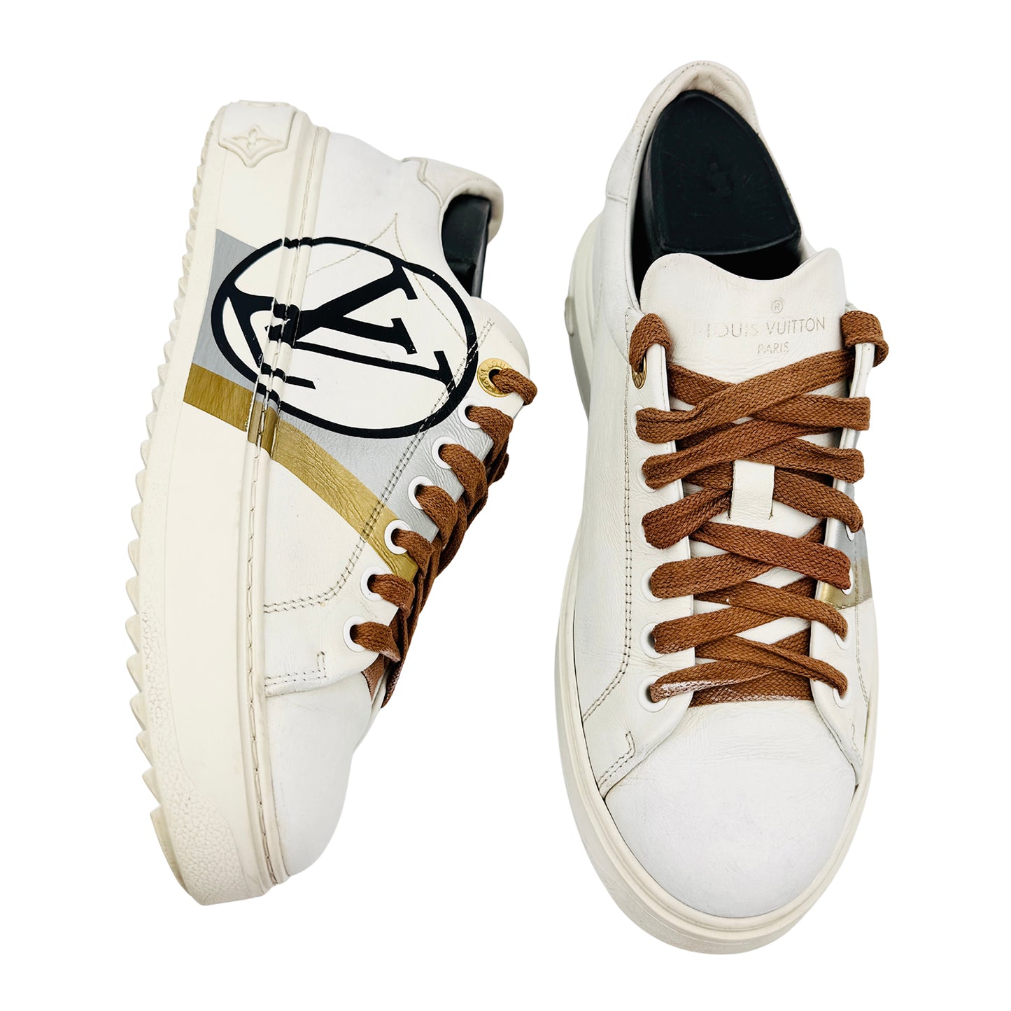 Louis Vuitton White Leather Logo Time Out Sneakers (Size 38.5/39)