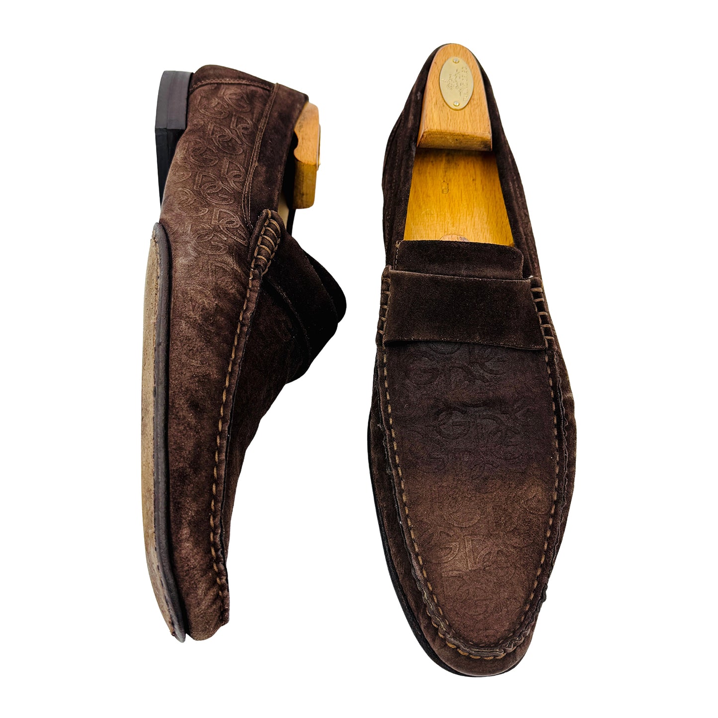 Dolce & Gabbana Brown Suede DG Embossed Loafers (Size 44/44.5)