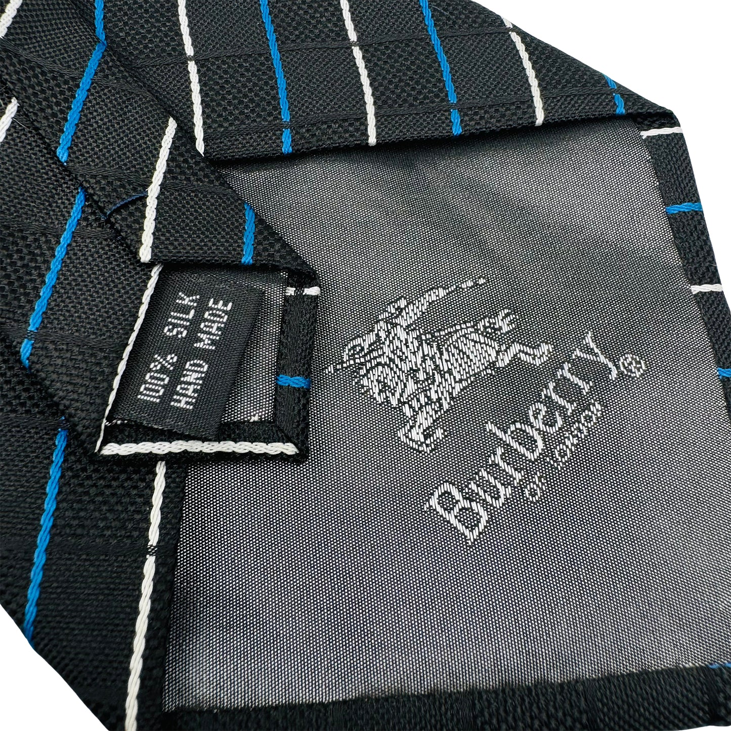 Burberry Black Blue White Silk Tie (Size Regular)