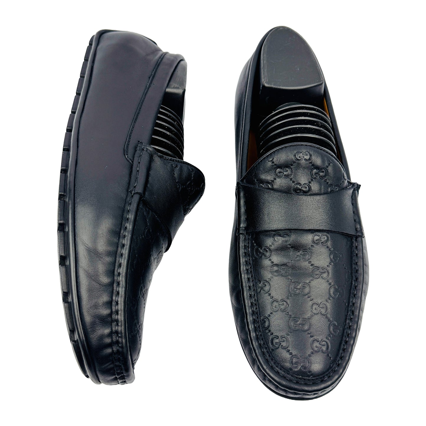 One Front One Cross image of Gucci Men's Micro Sima Black Loafers (Size 41.5/42) - 466904-A9LF0-4009