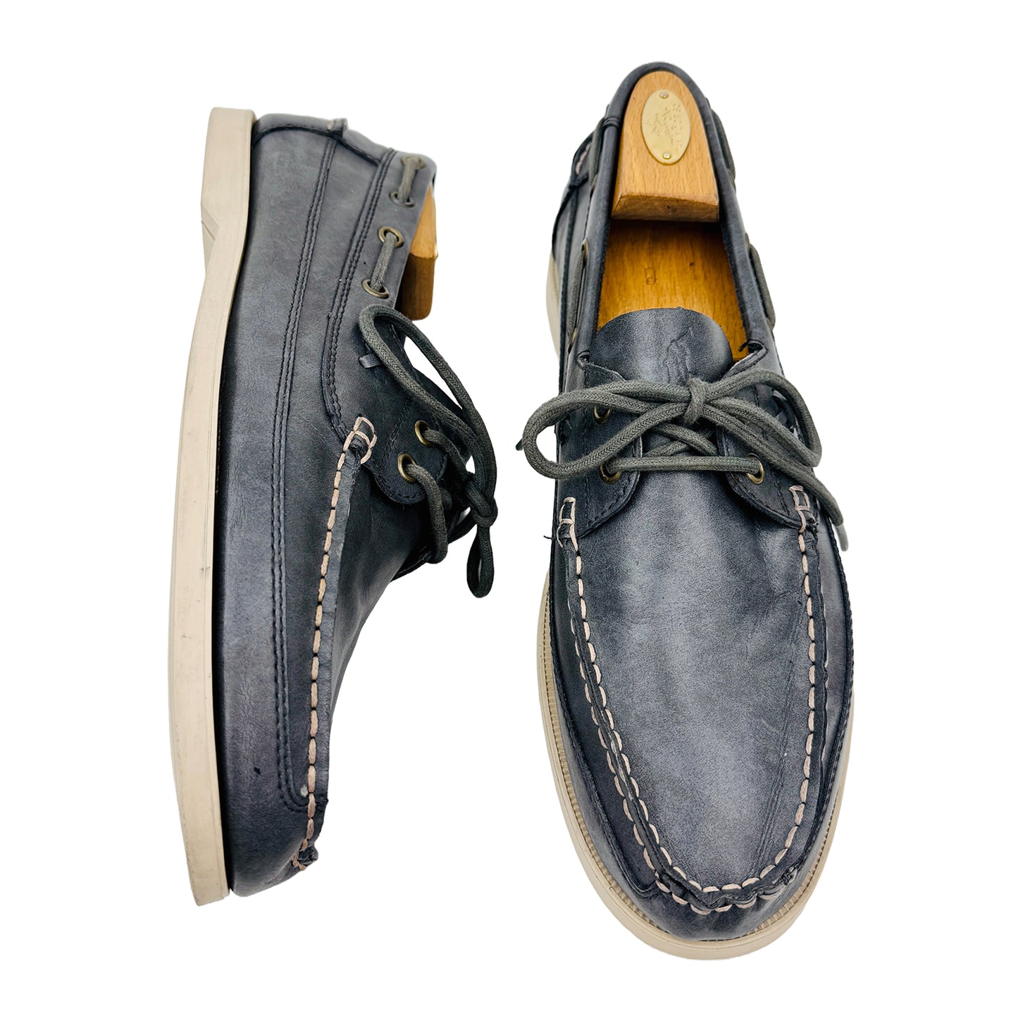 One Shoe Side and One Shoe Front Image of Polo Ralph Lauren Men's Bienne II Boat Shoes (Size 44)