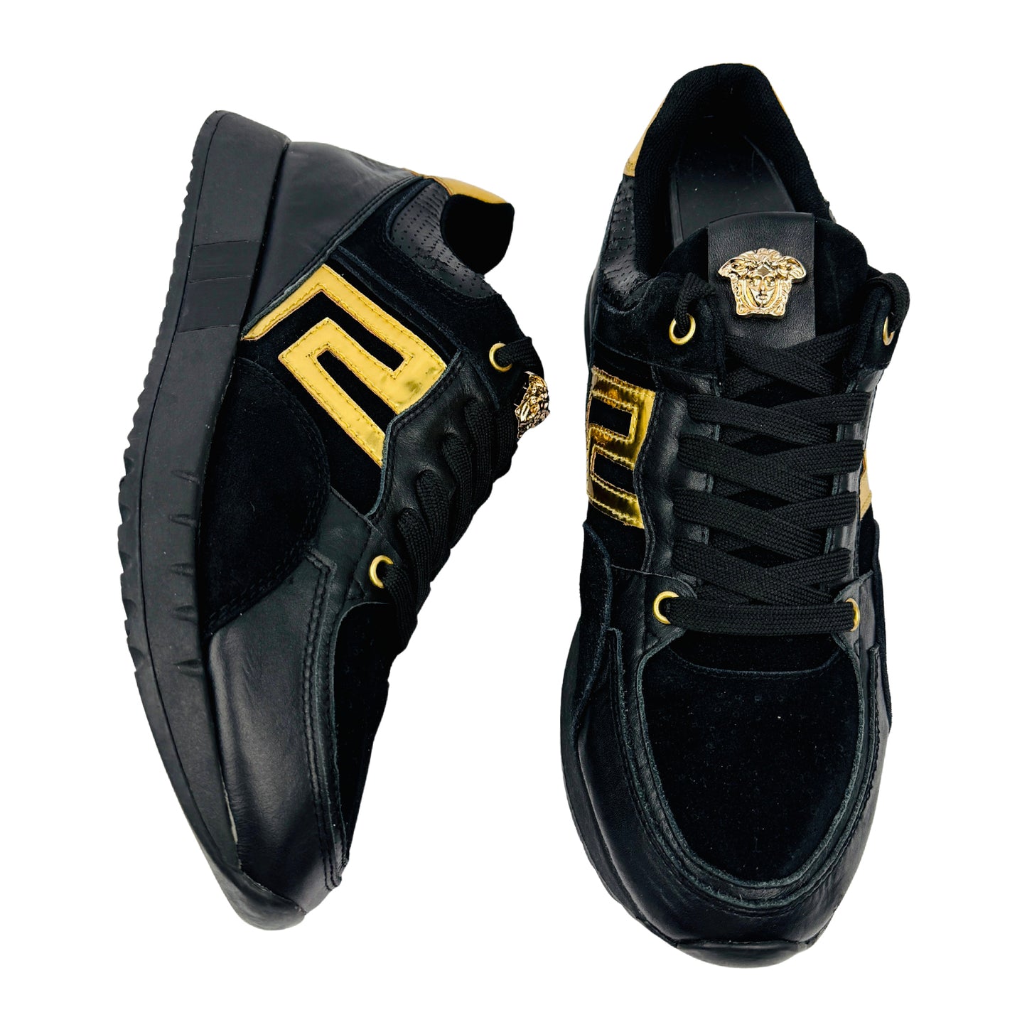 Versace Men's Greek Key Black Running Sneakers (Size 42.5)