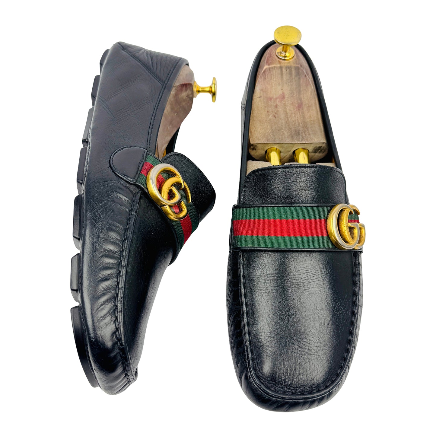 Gucci Black Leather GG Marmont Web Driver Loafers (Size 43)
