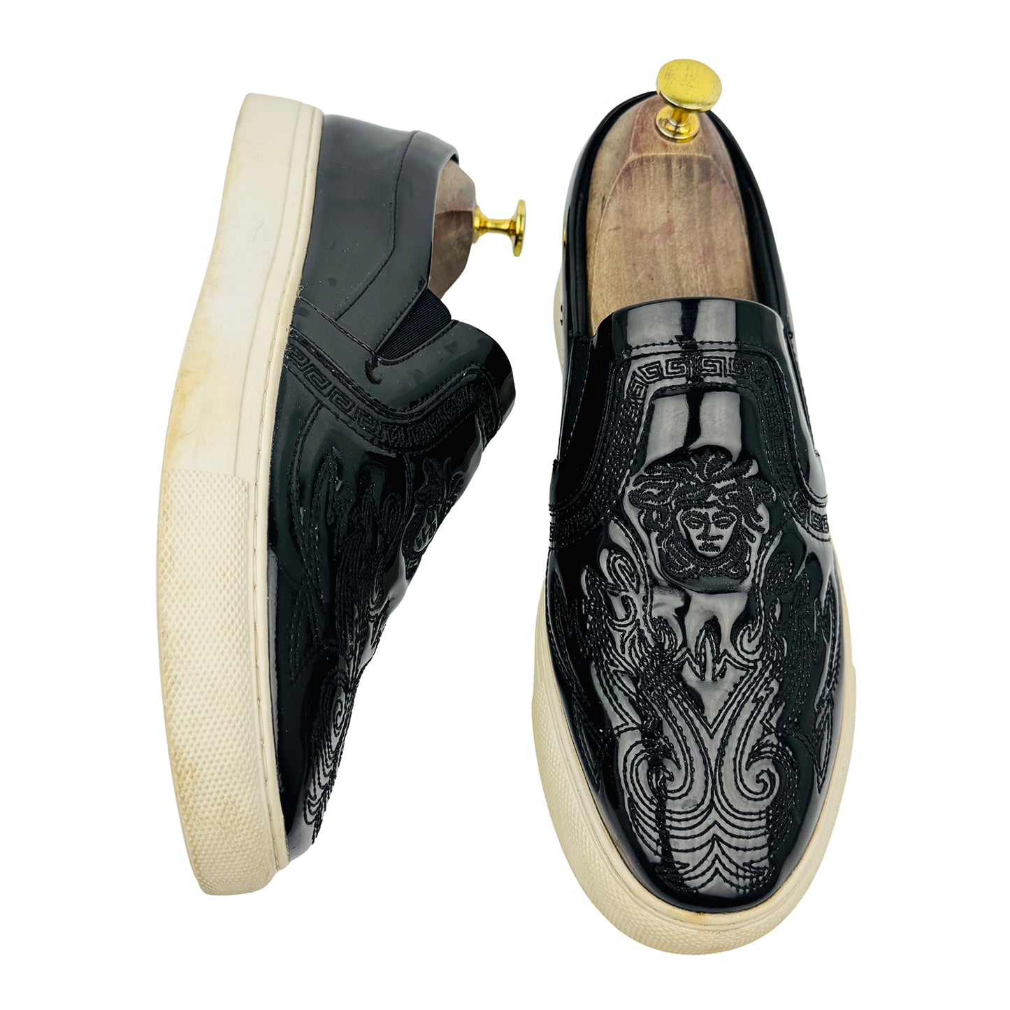 Versace Medusa Black Patent Leather Slipon Shoes (Size 42)