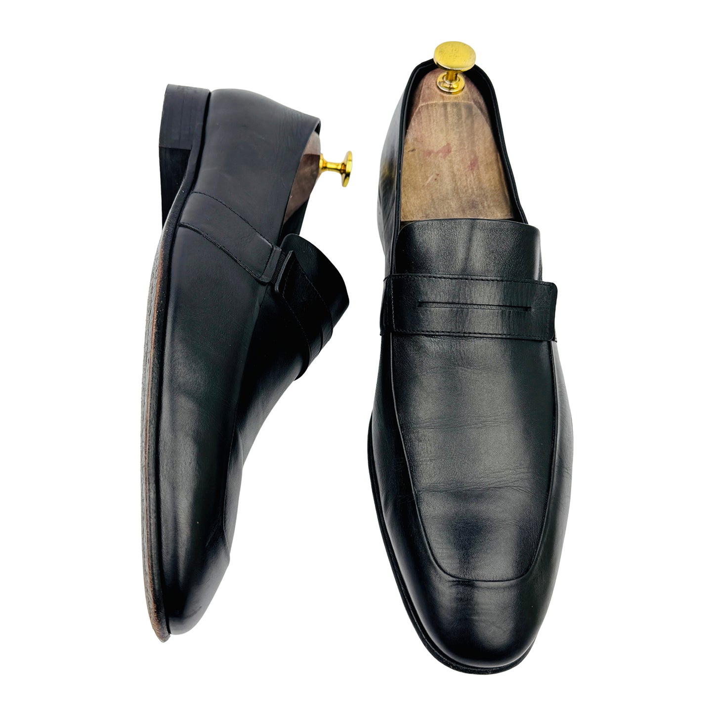 Aquila Men's Black Leather Penny Loafers (Size 43)