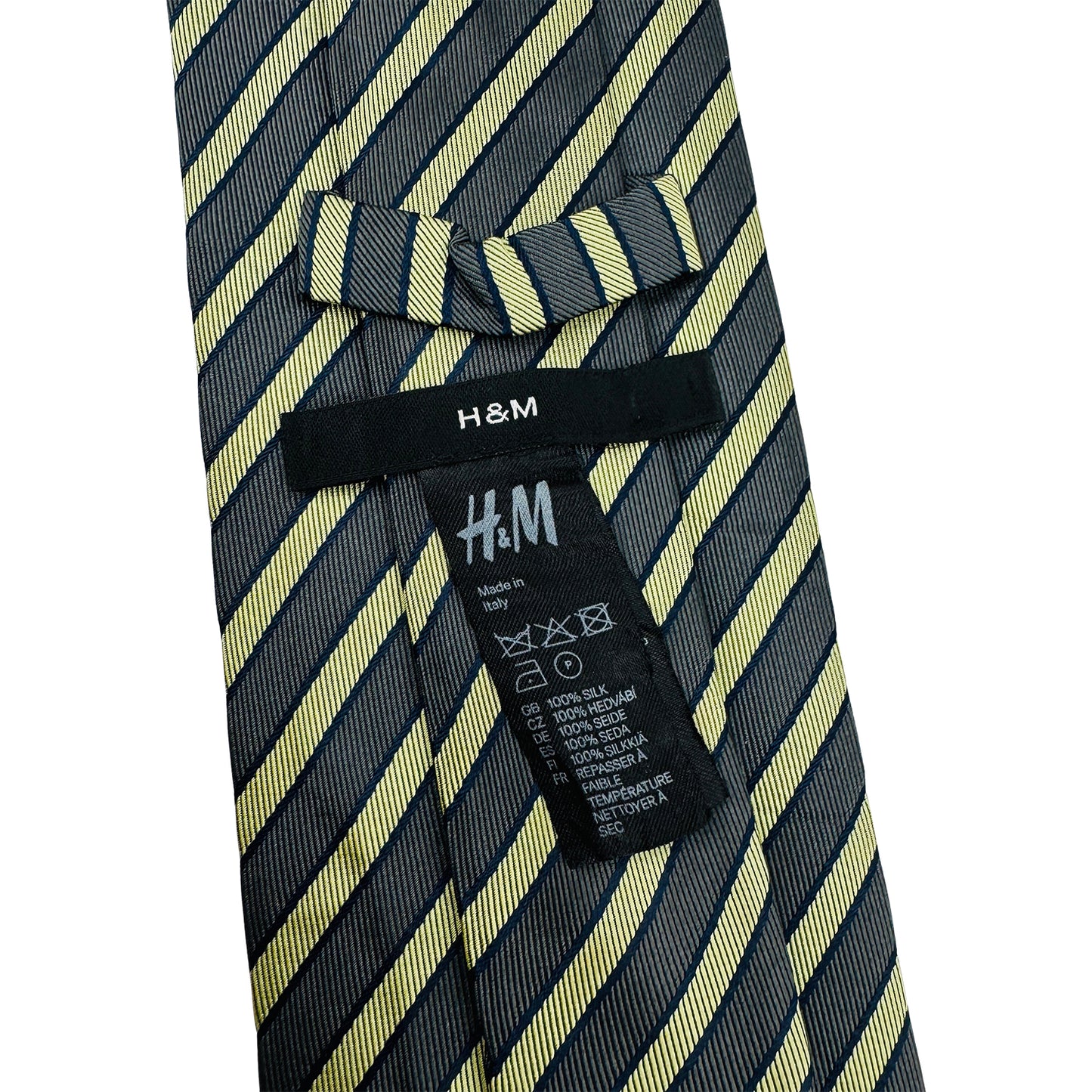 H&M Navy Blue 'Stripes' Silk Tie (Size Regular)