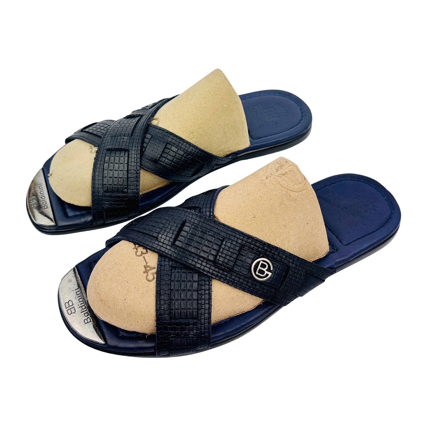 Baldinini Crossover Strap Black Leather Slippers (Size 43.5/44)
