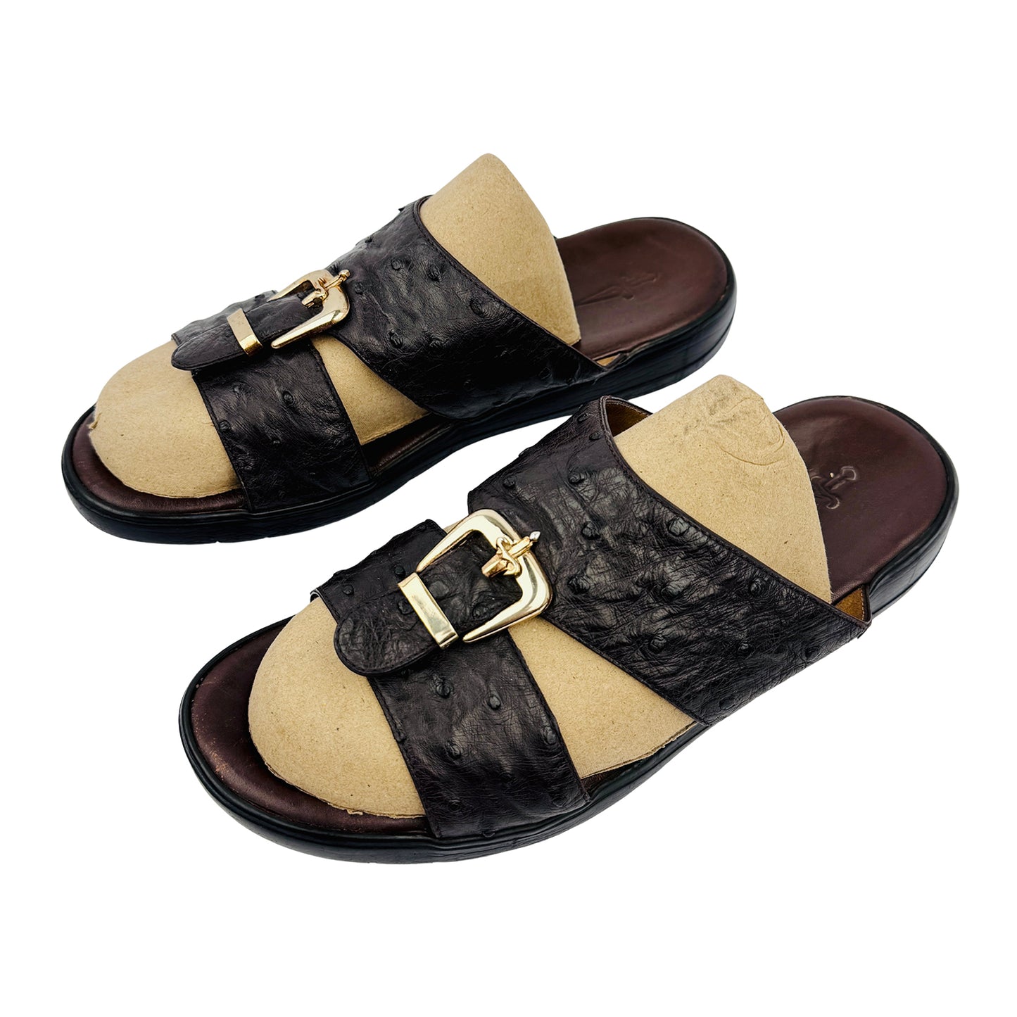 Cesare Paciotti Men's Brown Ostrich Leather Slippers (Size 42/42.5)