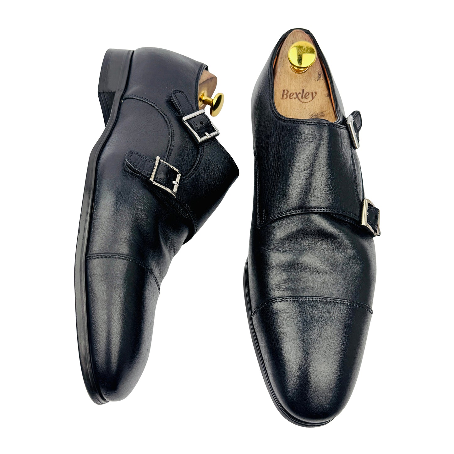 Santoni Black Leather Double Monk Strap Shoes (Size 42.5/43)