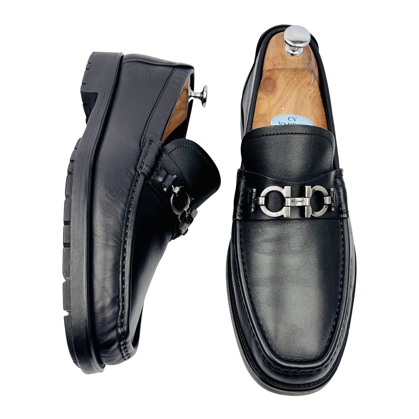 Salvatore Ferragamo Men's Gancini Ornament Black Loafers (Size 44/44.5)