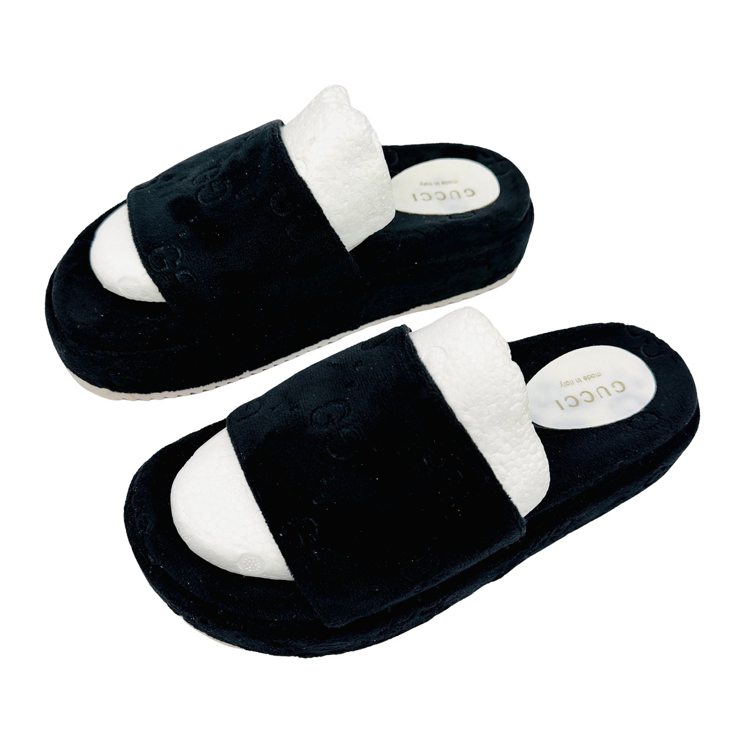 Gucci Black GG Embossed Velvet Slides (Size 39/39.5)