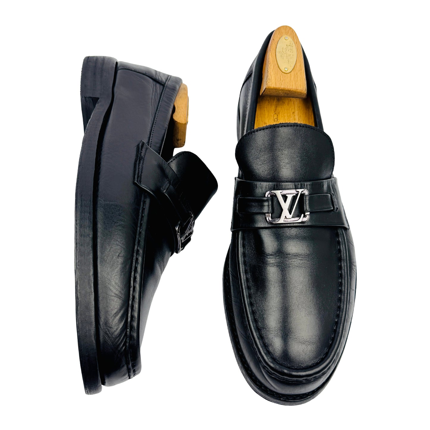 Louis Vuitton Men's Black Leather Major Loafers (Size 44/44.5)