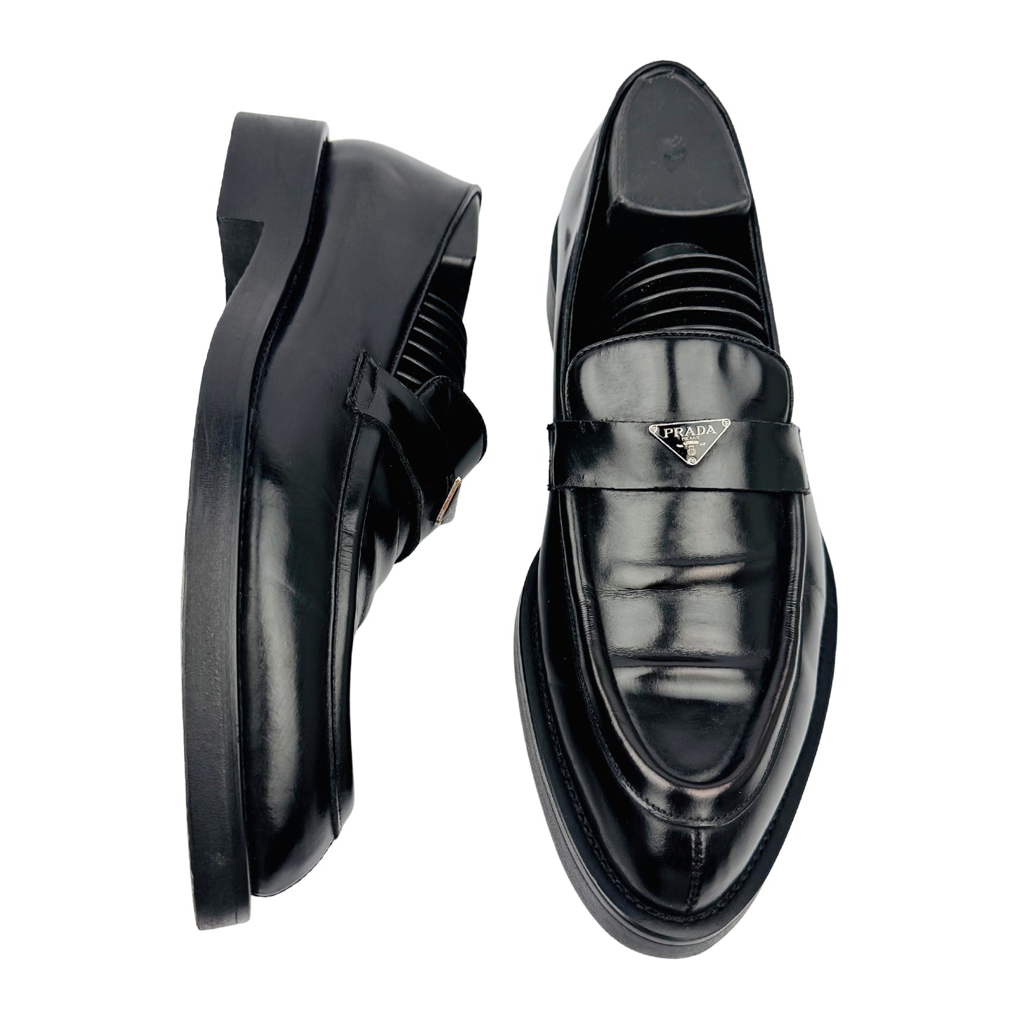 Prada Men's Triangle Logo Leather Loafers (Size 38/39)