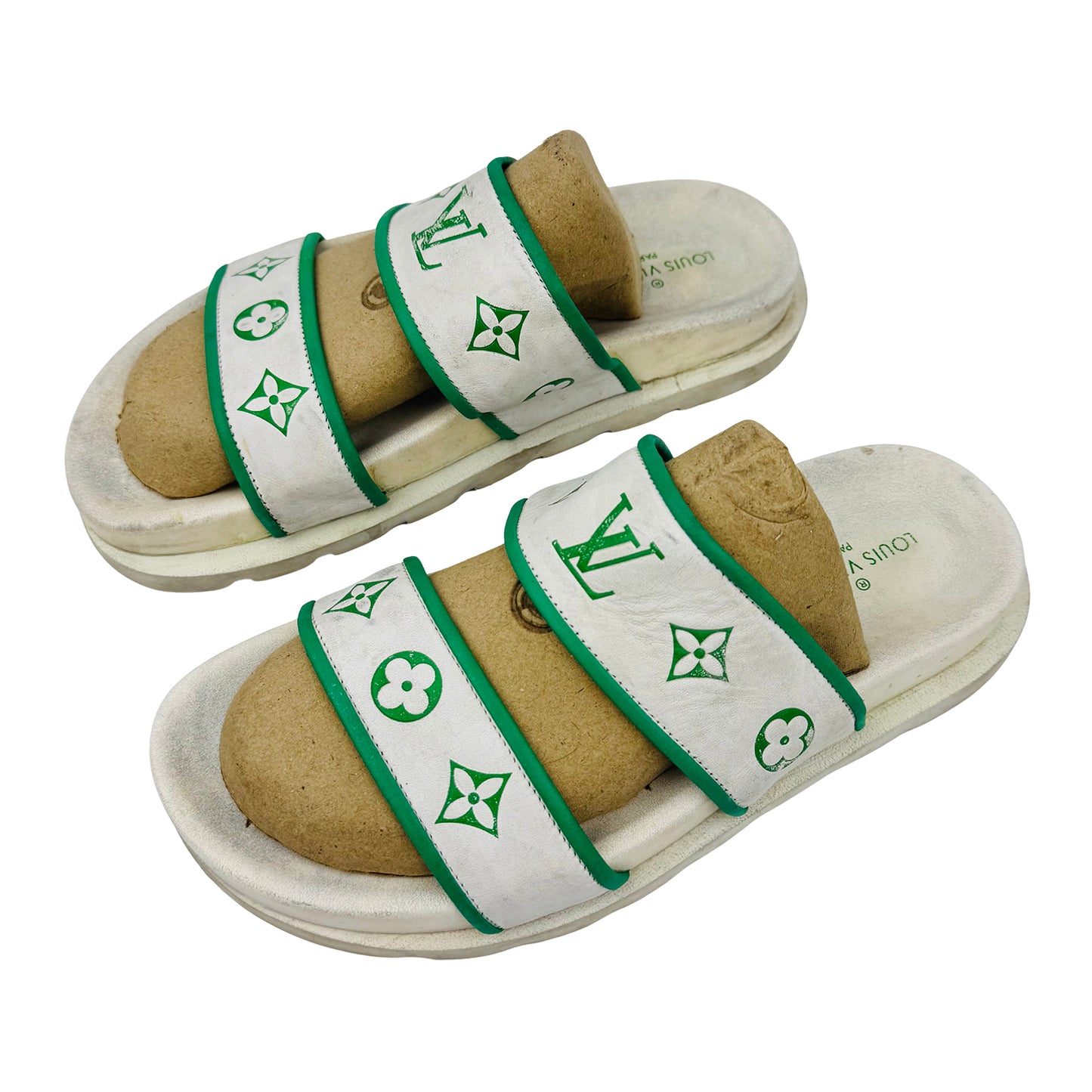 Louis Vuitton Monogram White Green Sandal Slides (Size 41)