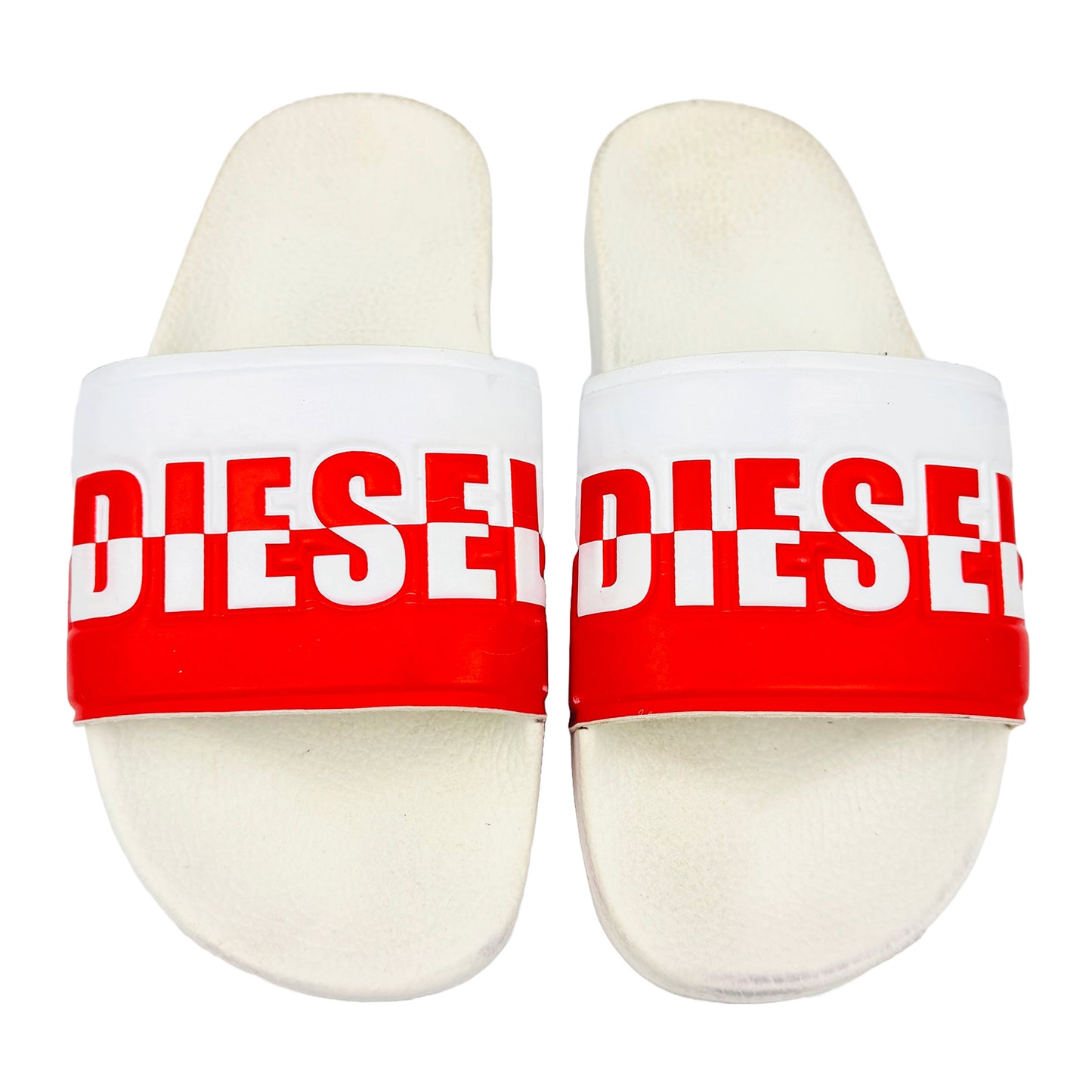 Front image of Diesel Women's Red Icon White Slides (Size 37/38)