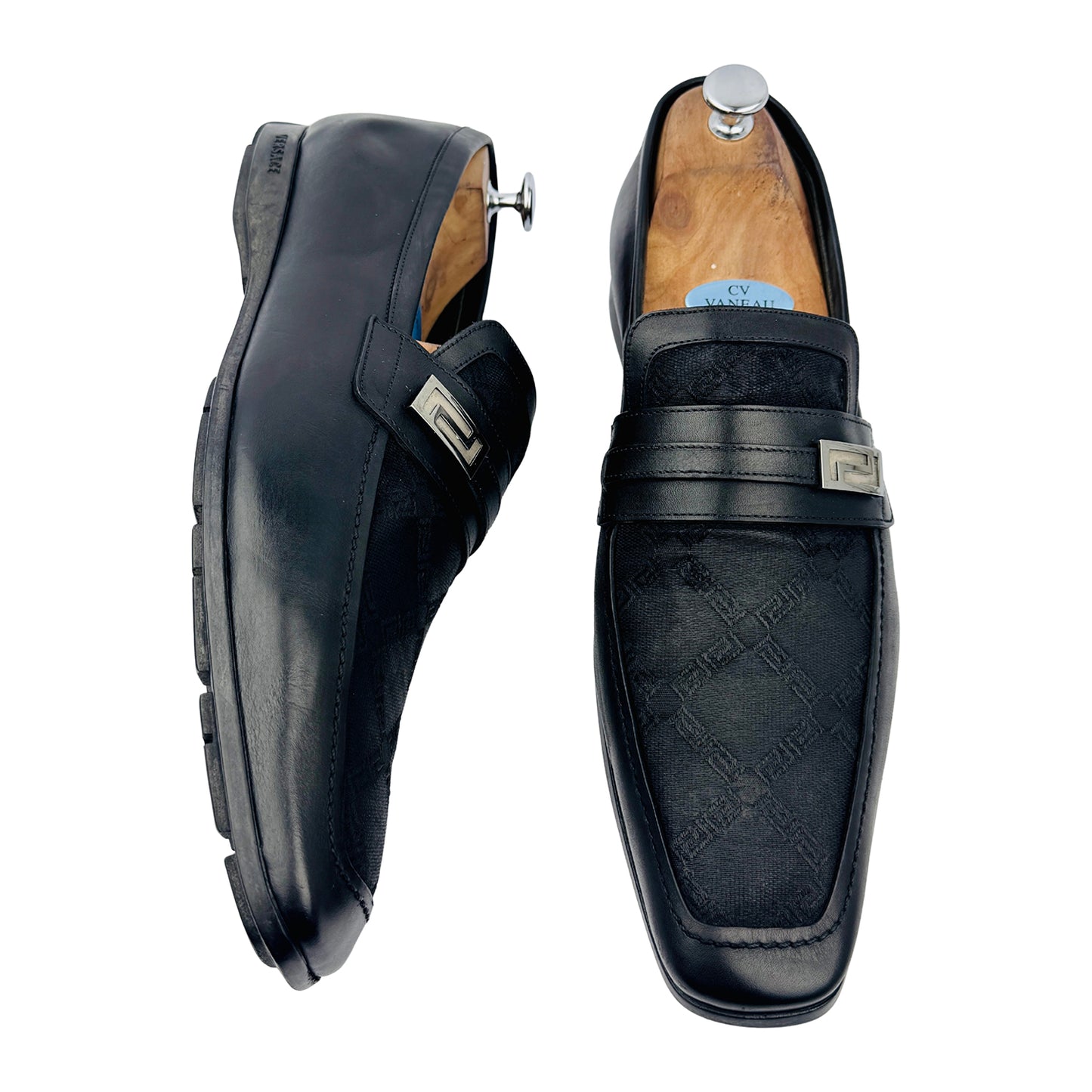 Versace Men's Black Canvas Leather Loafers (Size 44/44.5)