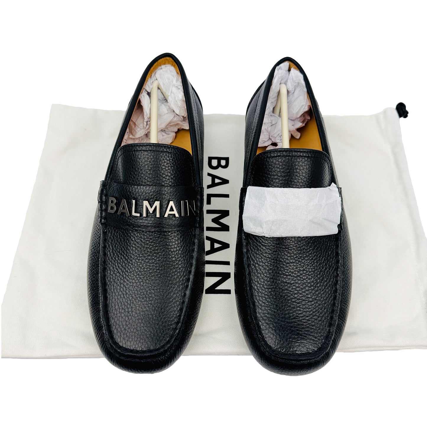 Balmain Paris Men's Black Grain Leather Loafers (Size 43/43.5)