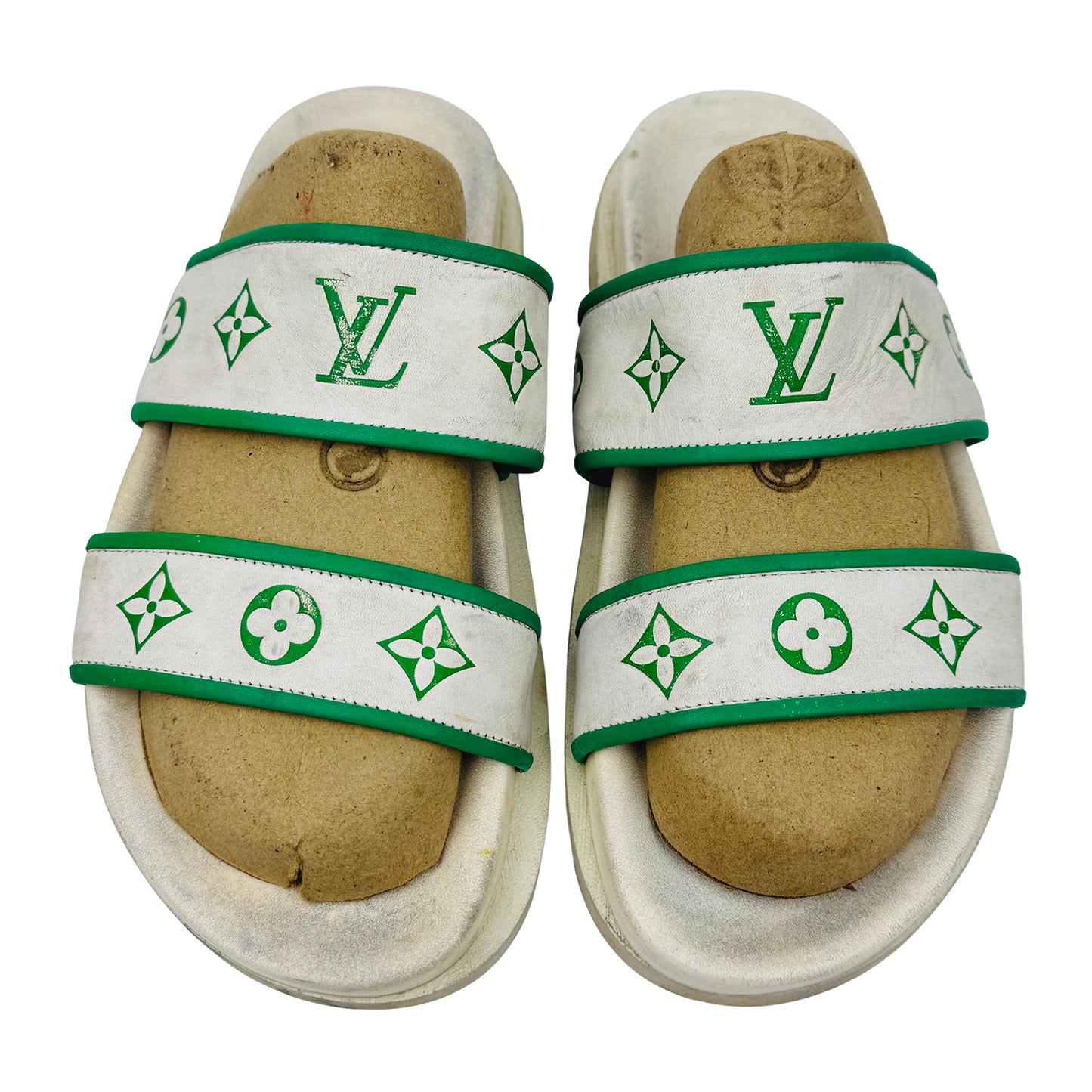 Louis Vuitton Monogram White Green Sandal Slides (Size 41)