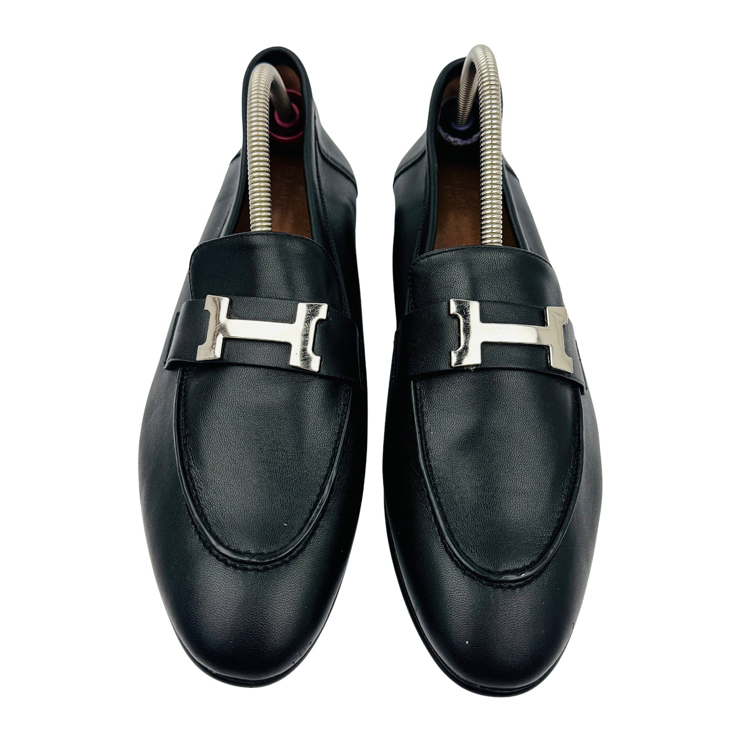 Hermes Paris Black Leather 'H Buckle' Loafers (Size 38)