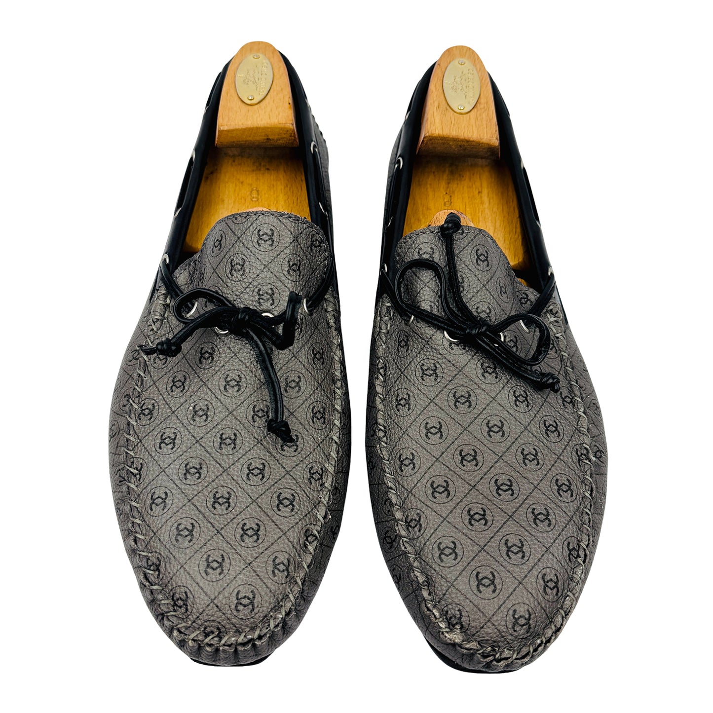 Milano Grey Leather Logo Embossed Loafers (Size 42/42.5)