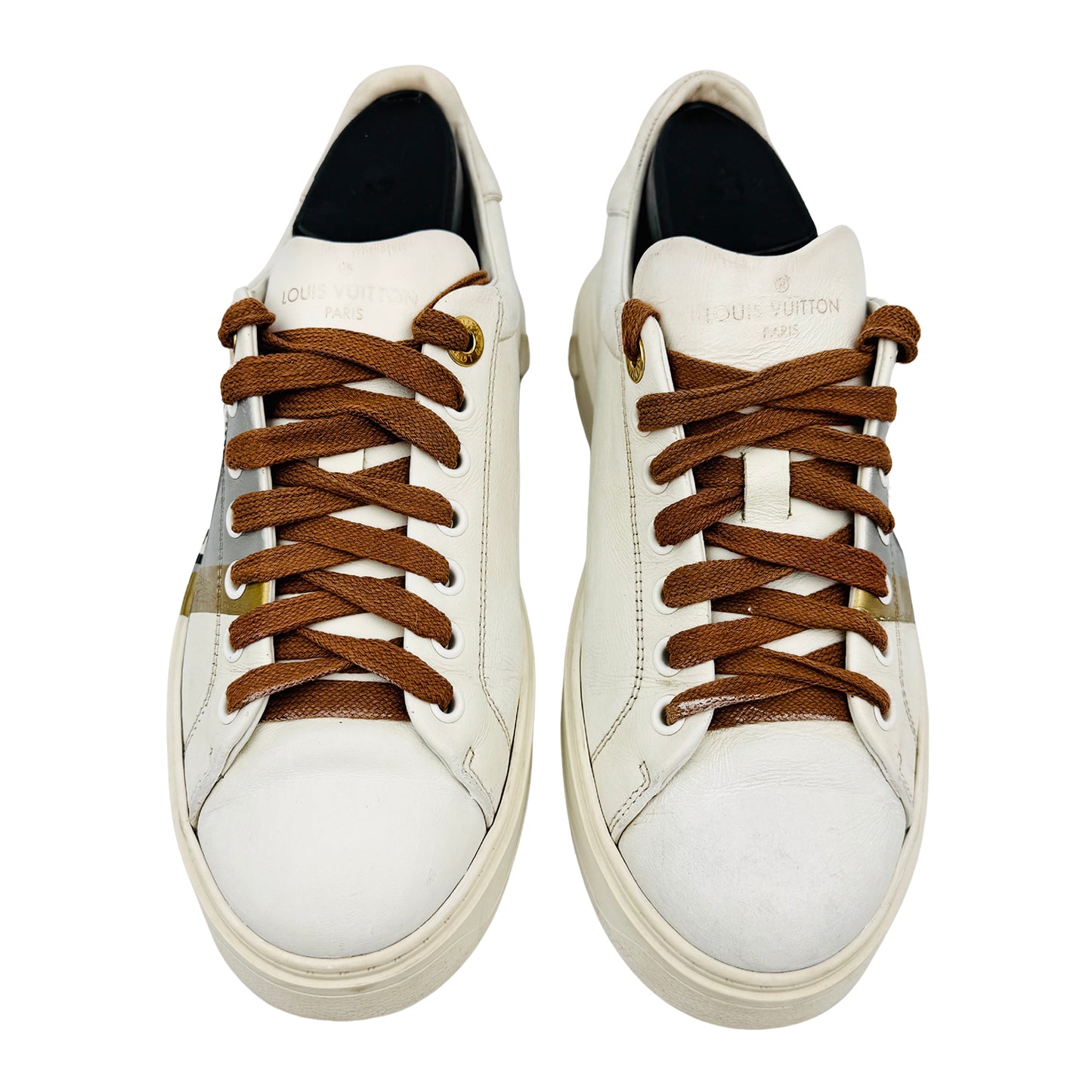 Louis Vuitton White Leather Logo Time Out Sneakers (Size 38.5/39)