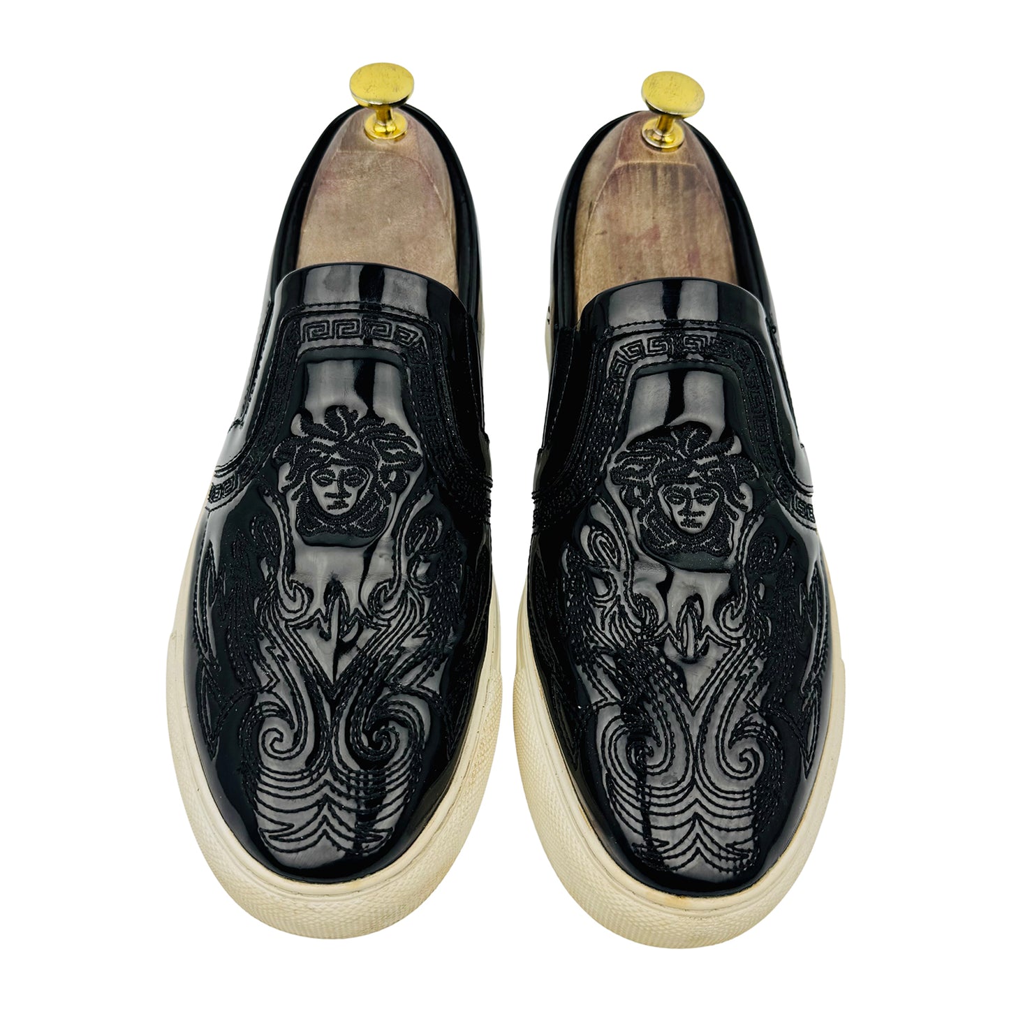 Versace Medusa Black Patent Leather Slipon Shoes (Size 42)