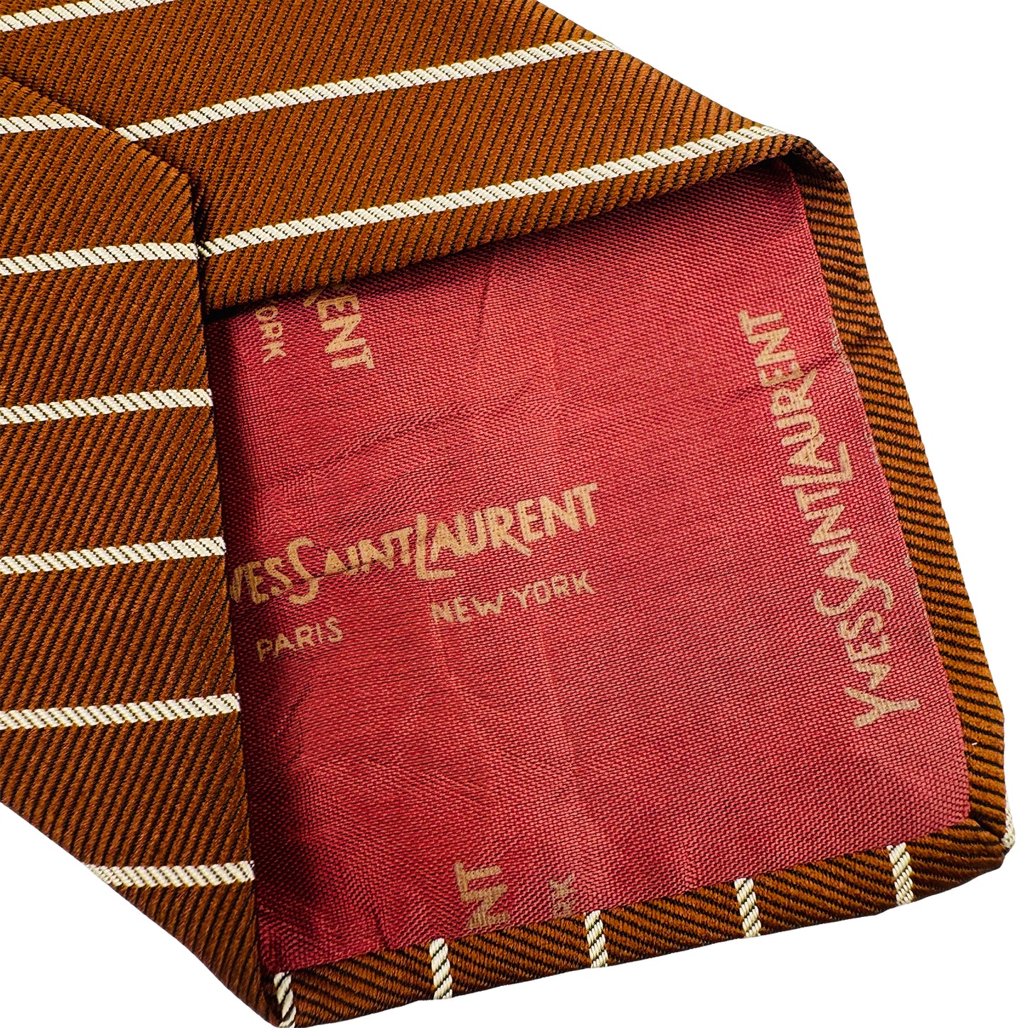 Yves Saint Laurent Cognac Brown 'Diagonal Stripes' Tie (Size Regular)
