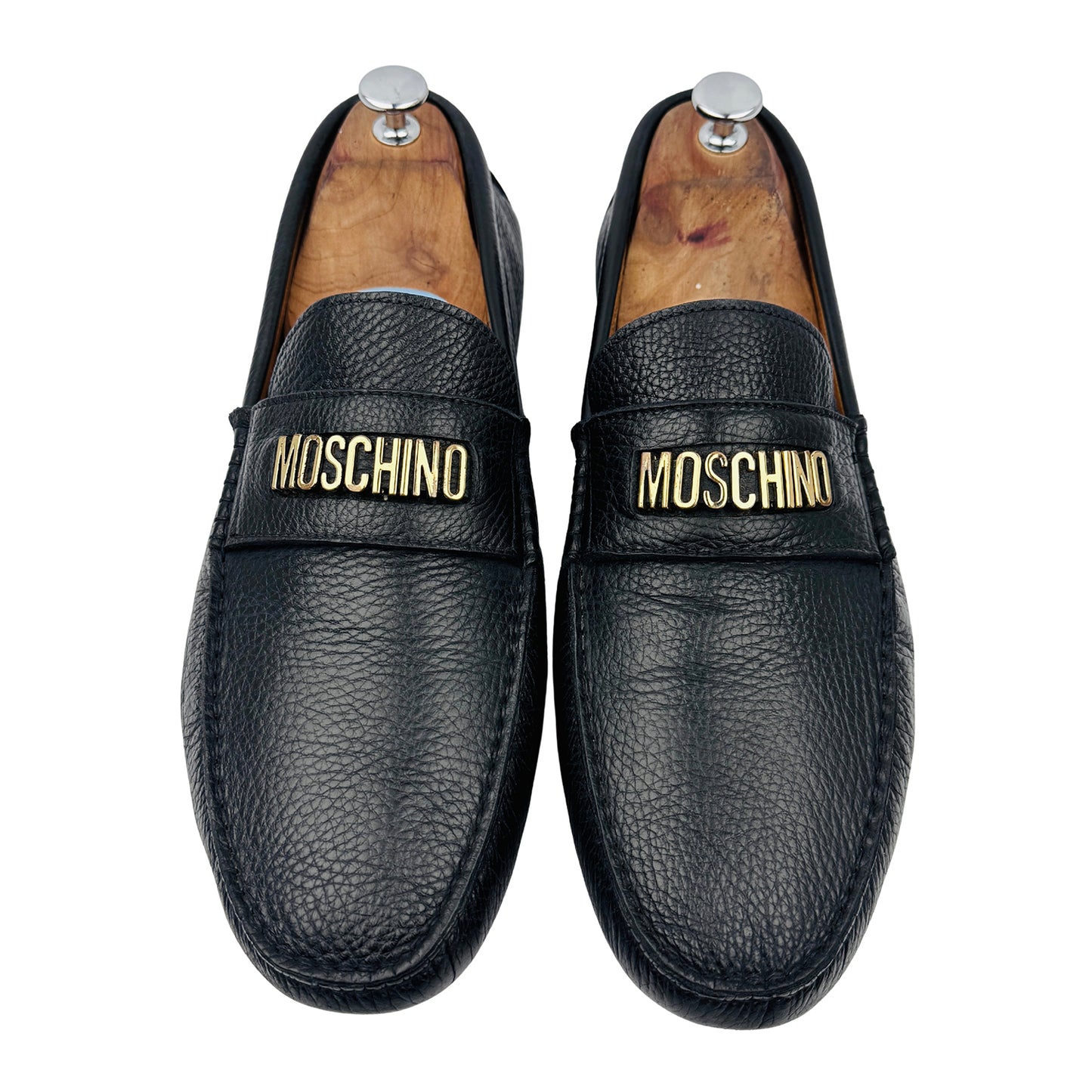 Moschino Men's Logo Black Leather Loafers (Size 44/44.5)