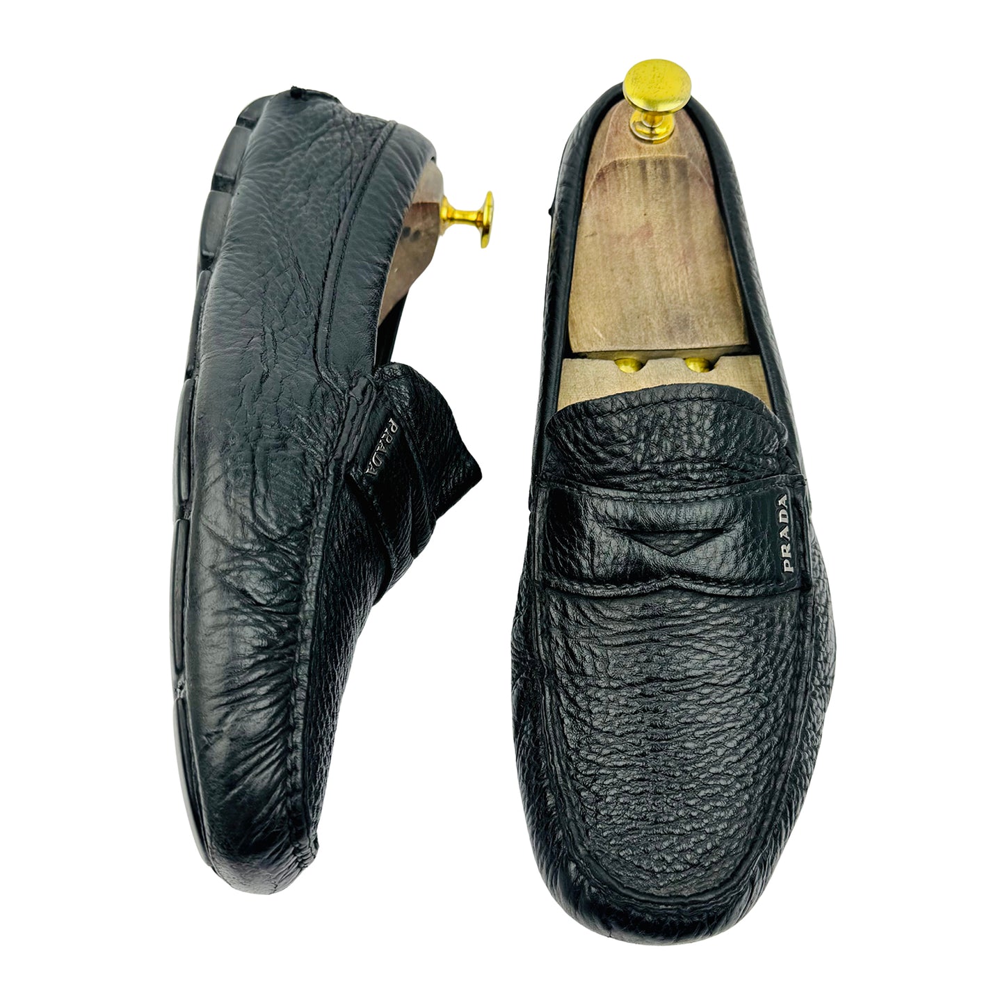 Prada Men's Black Pebbled Leather Driving Loafer (Size 41.5)