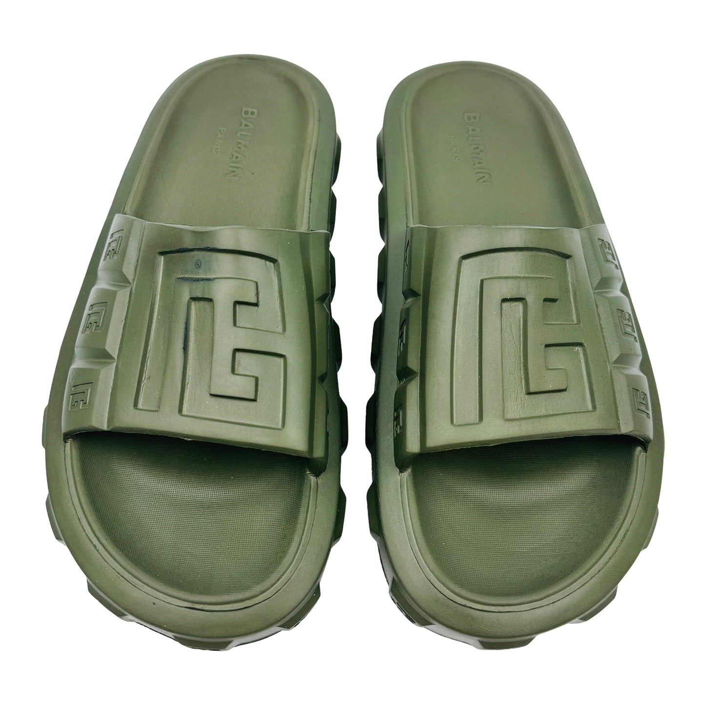 Balmain Men's Ari Olive Green Slides (Size 45)