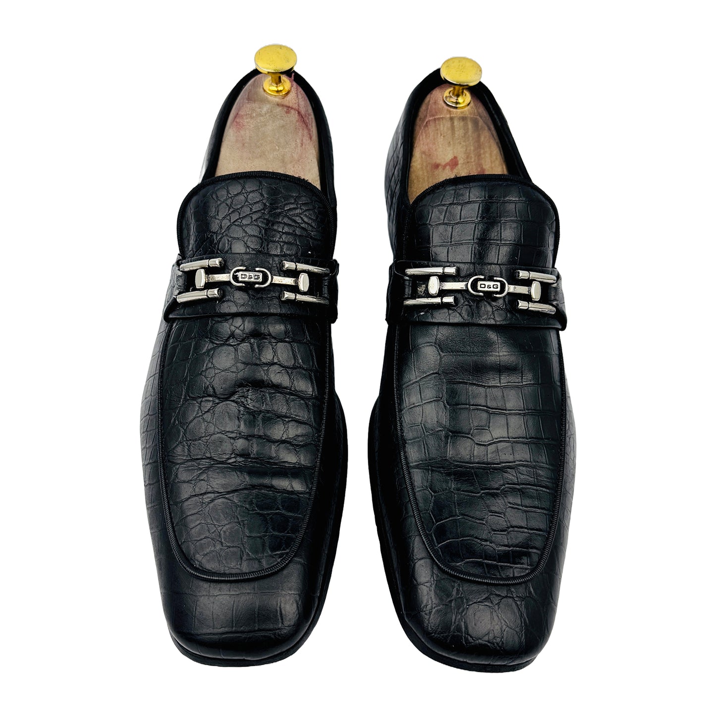 Front image of Dolce & Gabbana Men's Black Crocodile Leather Loafers (Size 42.5/43)