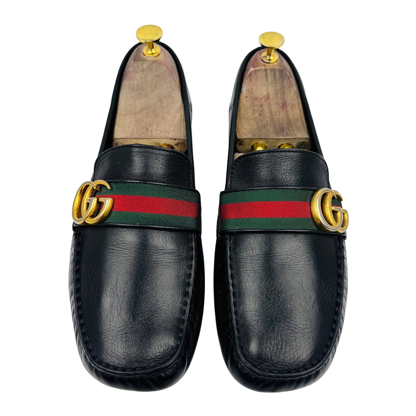 Gucci Black Leather GG Marmont Web Driver Loafers (Size 43)