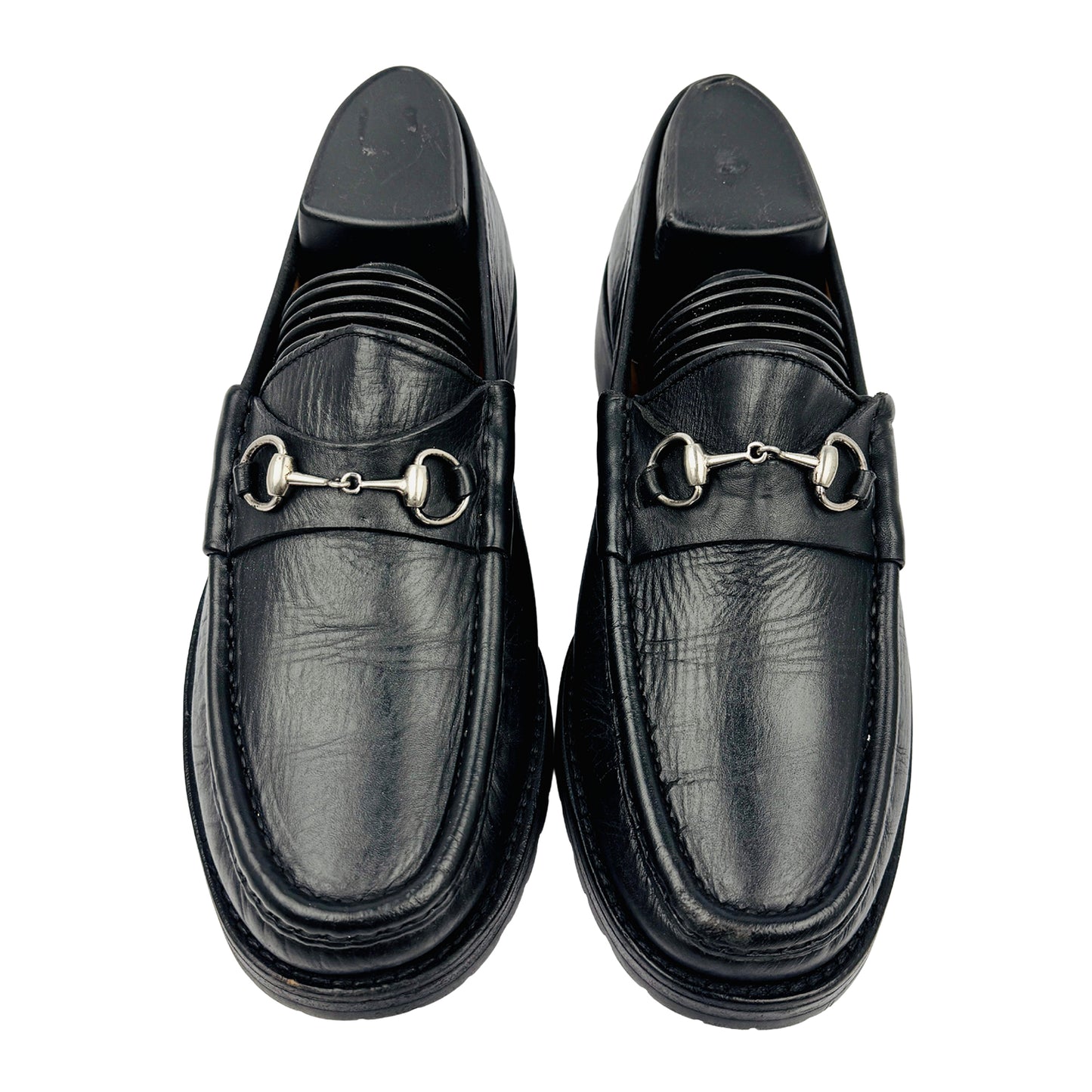 Gucci Horsebit Detail Lug-Sole Black Loafers (Size 38/38.5)