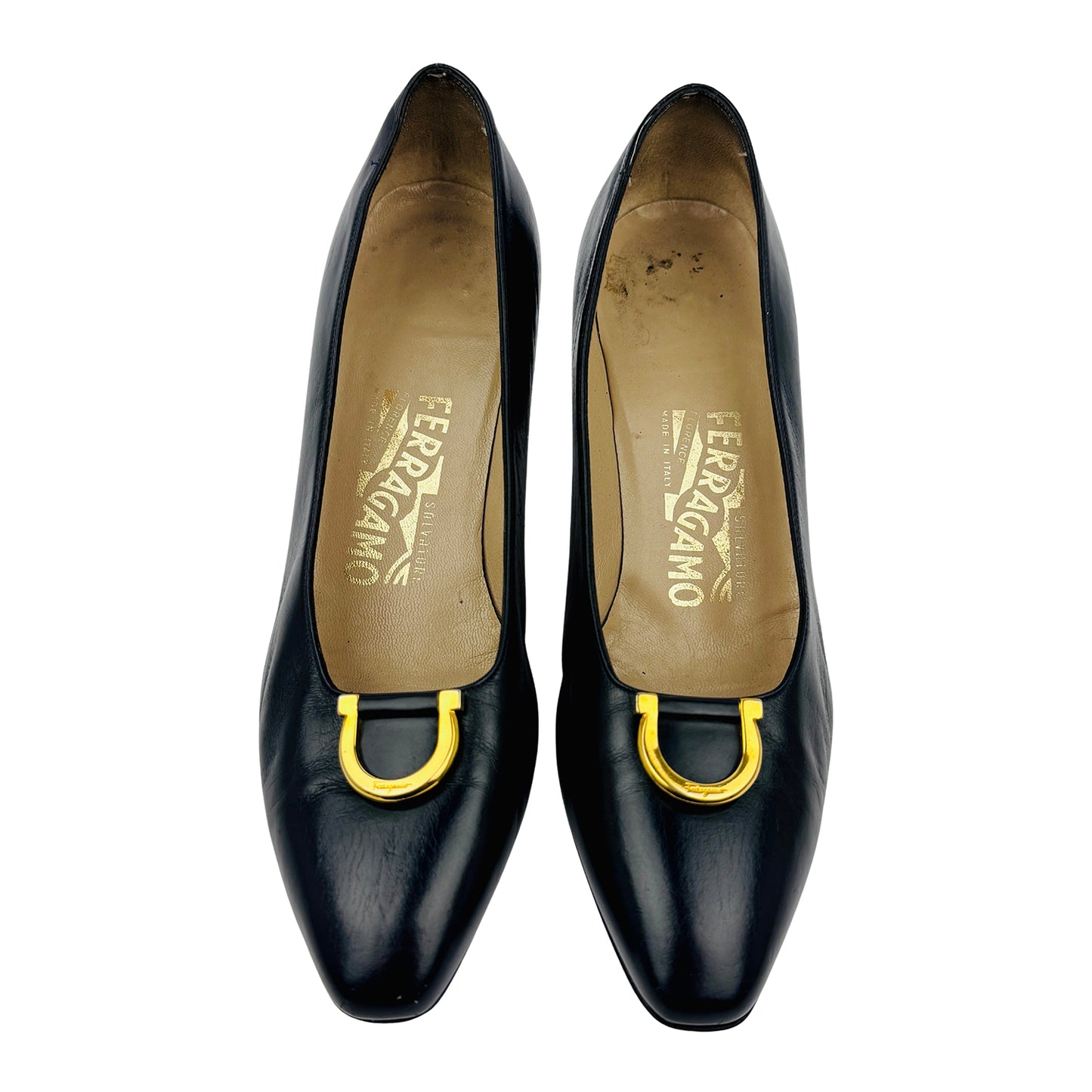 Salvatore Ferragamo Gancini Mid-Heel Leather Pumps (Size 38)