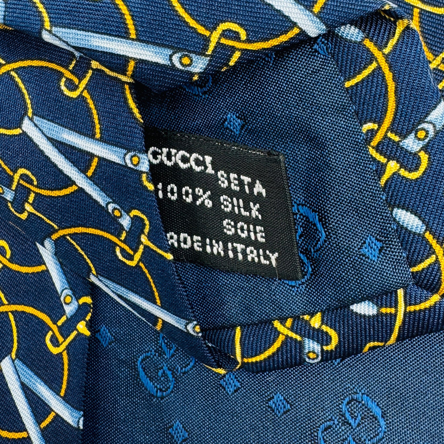 Gucci Dark Navy Blue 'Chain Pattern' Tie (Size Regular)