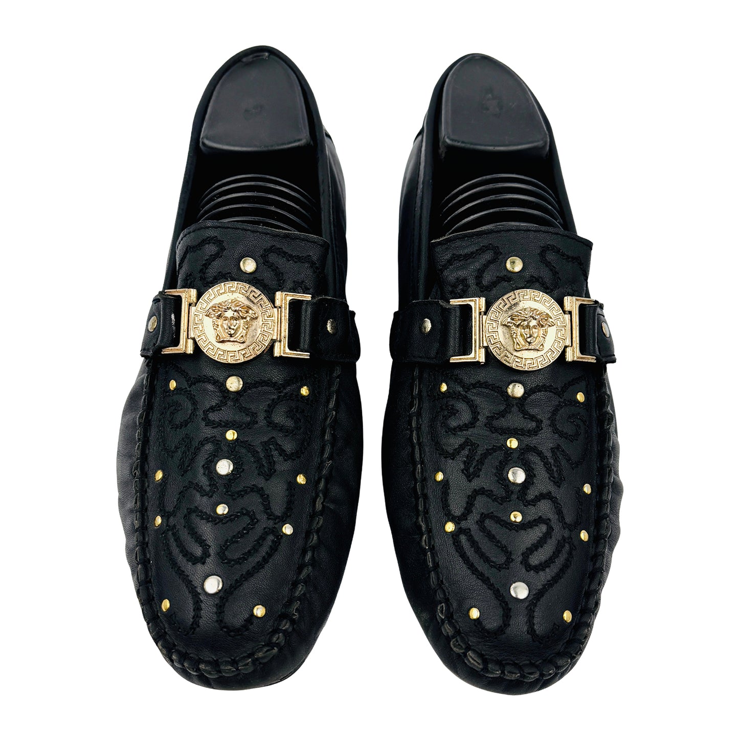 Versace Men's Medusa Embellished Black Leather Loafers (Size 40)